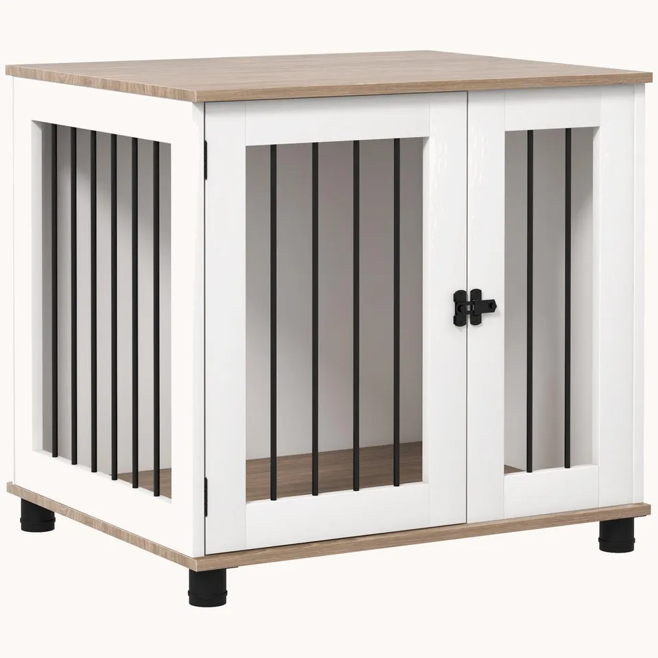 pawhut-cage-pour-chiens-style-meuble-double-porte-marron-petits-et-moyens-chiens image 1