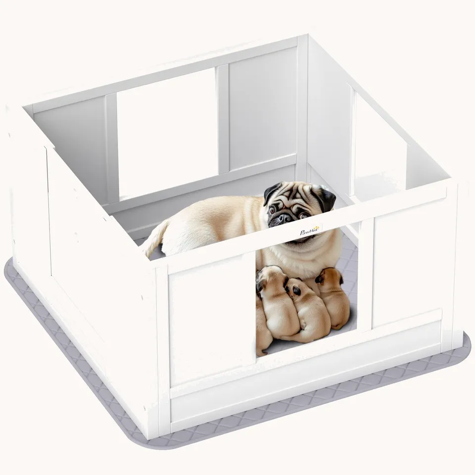 pawhut-caisse-de-mise-bas-chien-avec-tapis-imperm-able-et-entr-e-r-glable-petits image 1