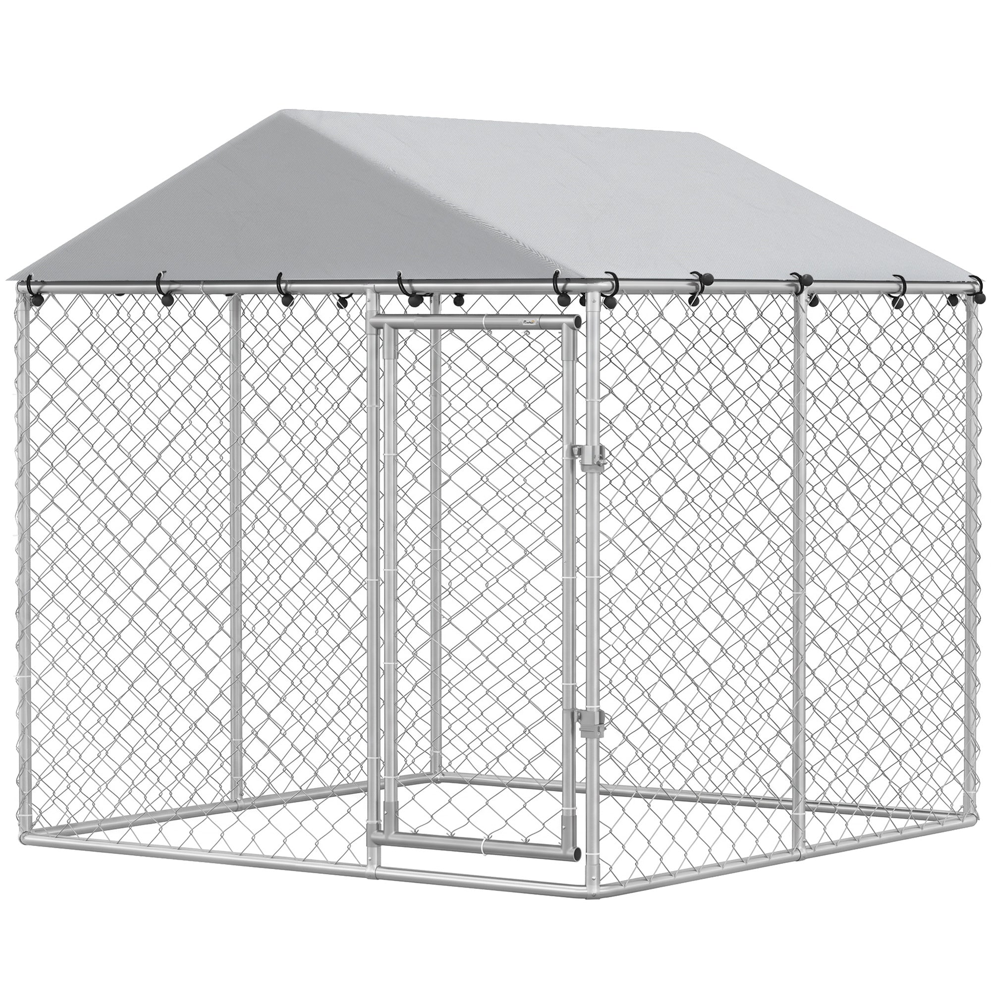 pawhut-chenil-ext-rieur-2-x-2-x-2-m-avec-toit-anti-uv-et-b-che-tanche-argent image 2