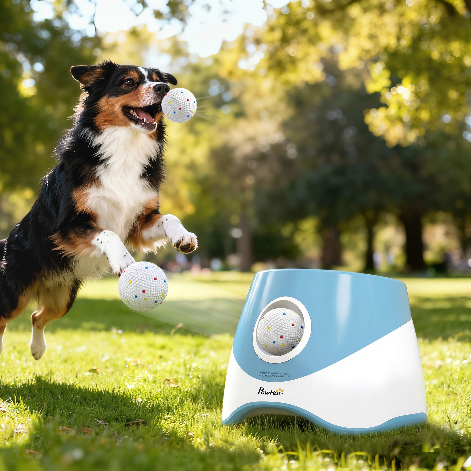 pawhut-lanceur-de-balles-automatique-bleu-6-10-14-m-5-balles-etpu-pour-chien-pet image 4