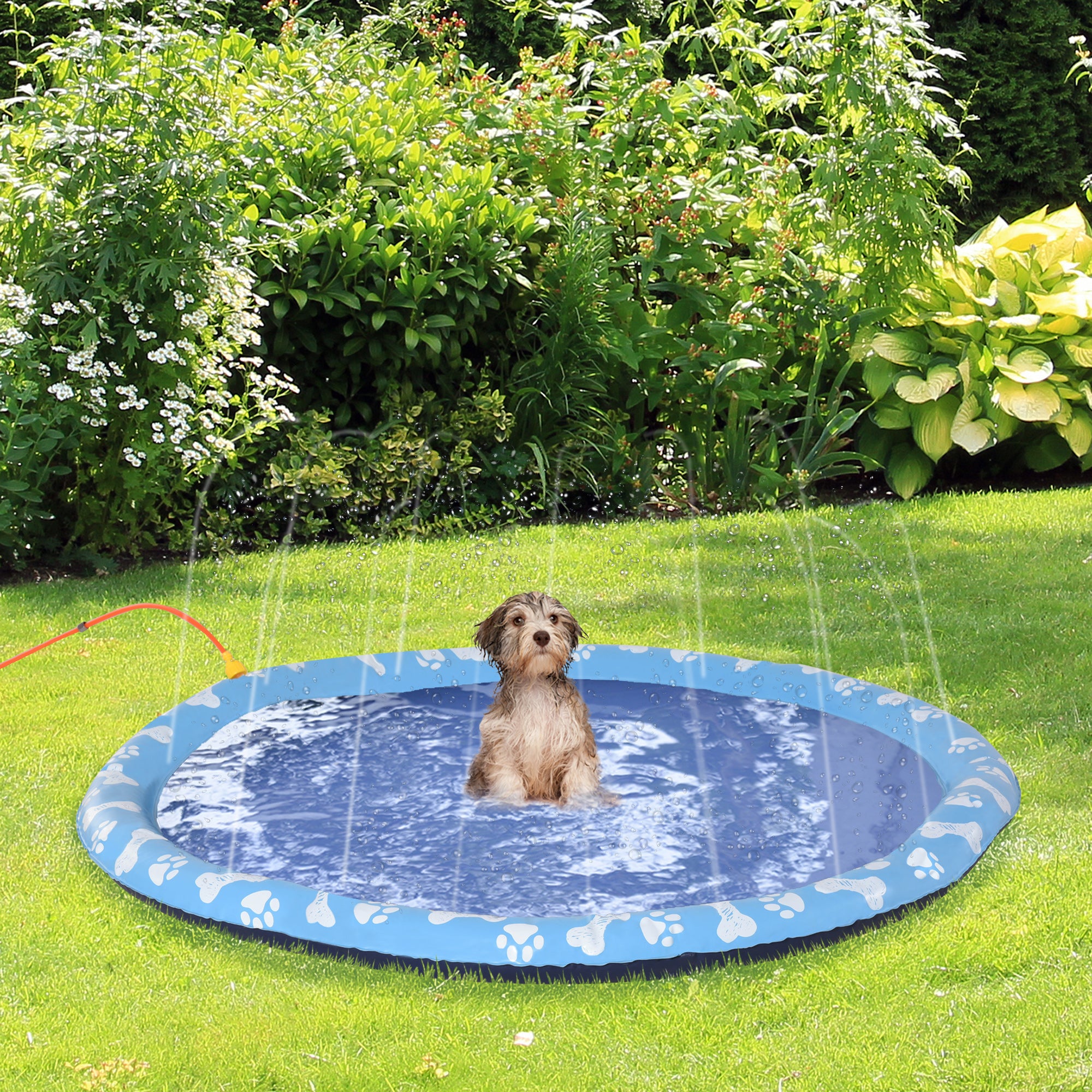 pawhut-tapis-de-jeux-d-eau-pour-chien-170-cm-antid-rapant-avec-sprinkler-bleu image 3