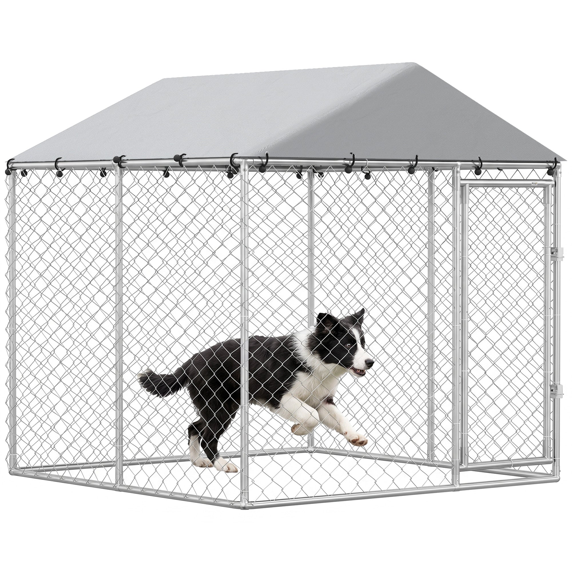 pawhut-chenil-ext-rieur-2-x-2-x-2-m-avec-toit-anti-uv-et-b-che-tanche-argent image 1