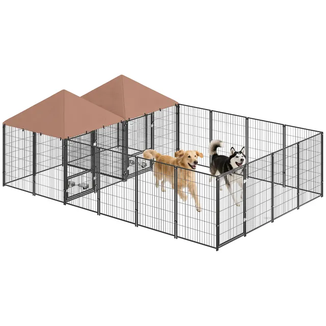 pawhut-chenil-ext-rieur-pour-chien-2-niches-avec-gamelles-et-toit-imperm-able-ma image 1