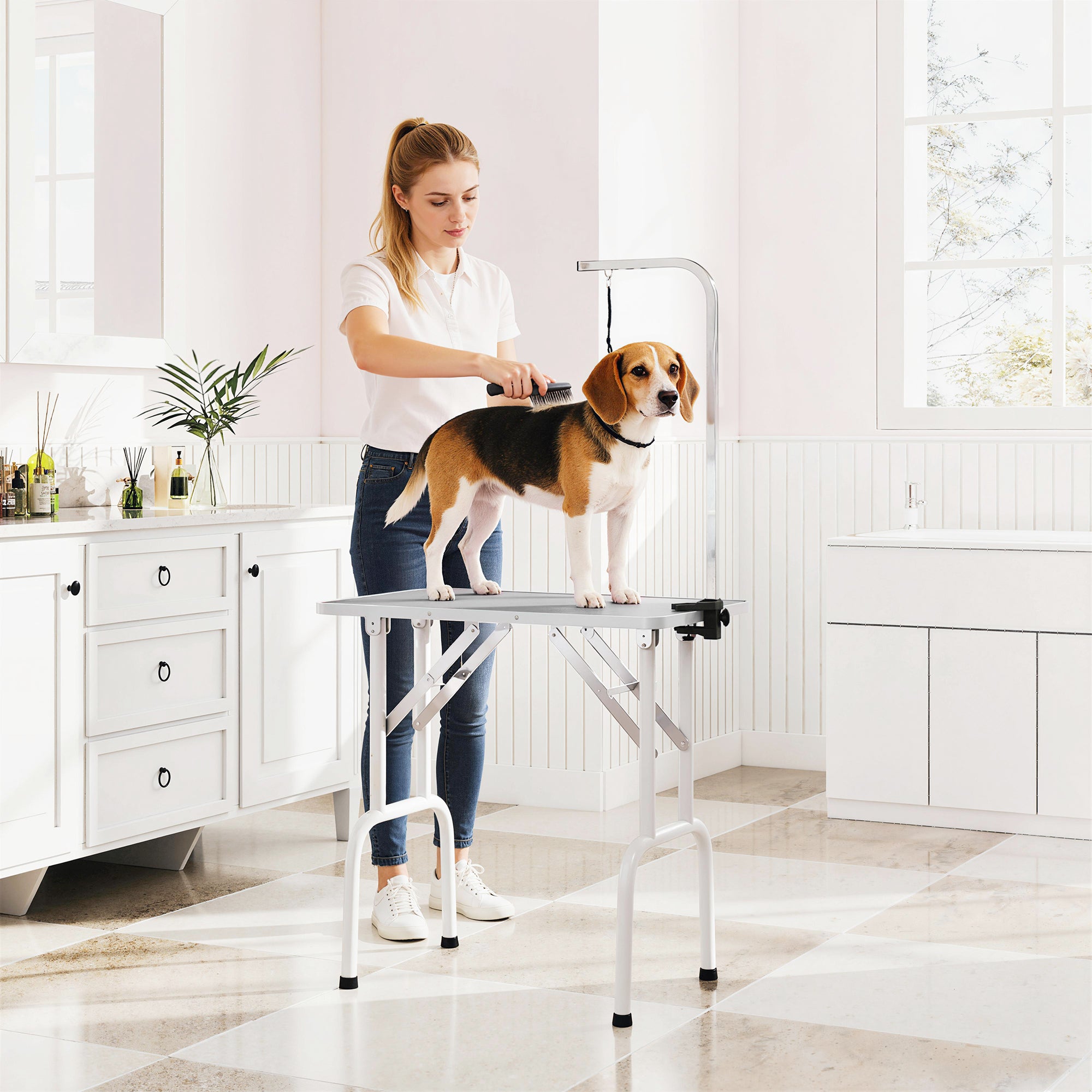 pawhut-table-de-toilettage-pliable-81-cm-pour-chiens-petits-et-moyens-grise image 3