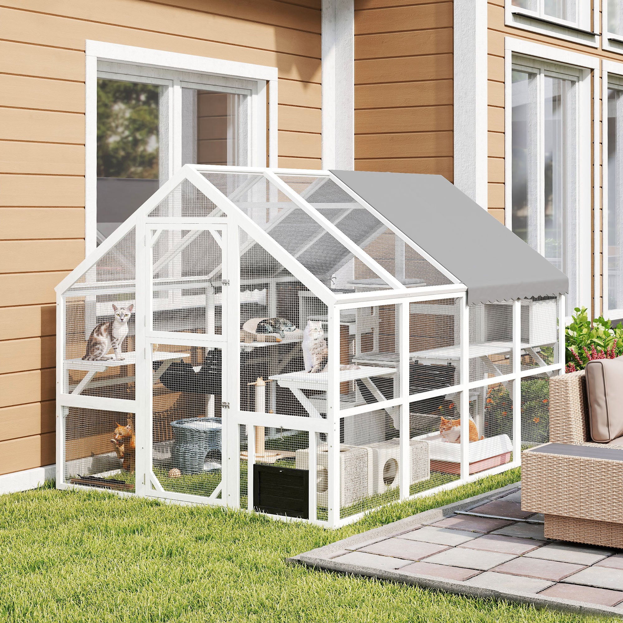 pawhut-grand-catio-ext-rieur-avec-plateformes-ponts-et-auvent-blanc image 3