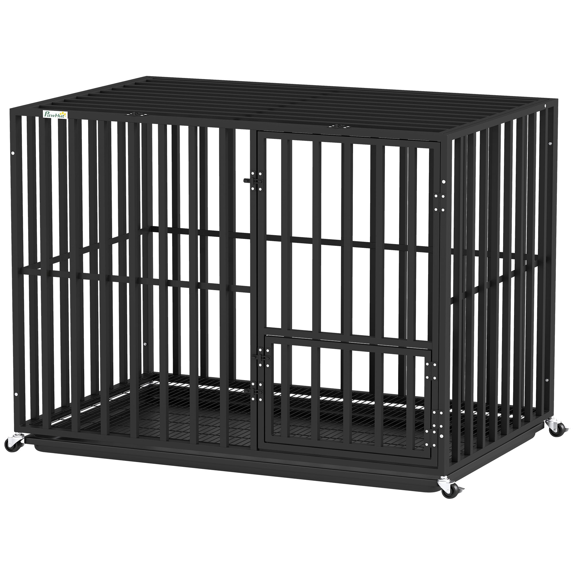 pawhut-cage-m-tallique-robuste-pour-chien-avec-roulettes-et-plateau-107-x-69-x-8 image 2