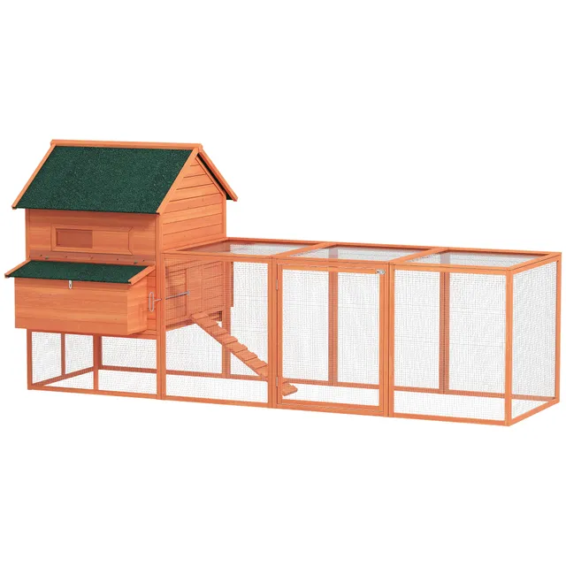 pawhut-grand-poulailler-en-bois-de-sapin-avec-parc-pondoirs-et-tiroir-orange image 1