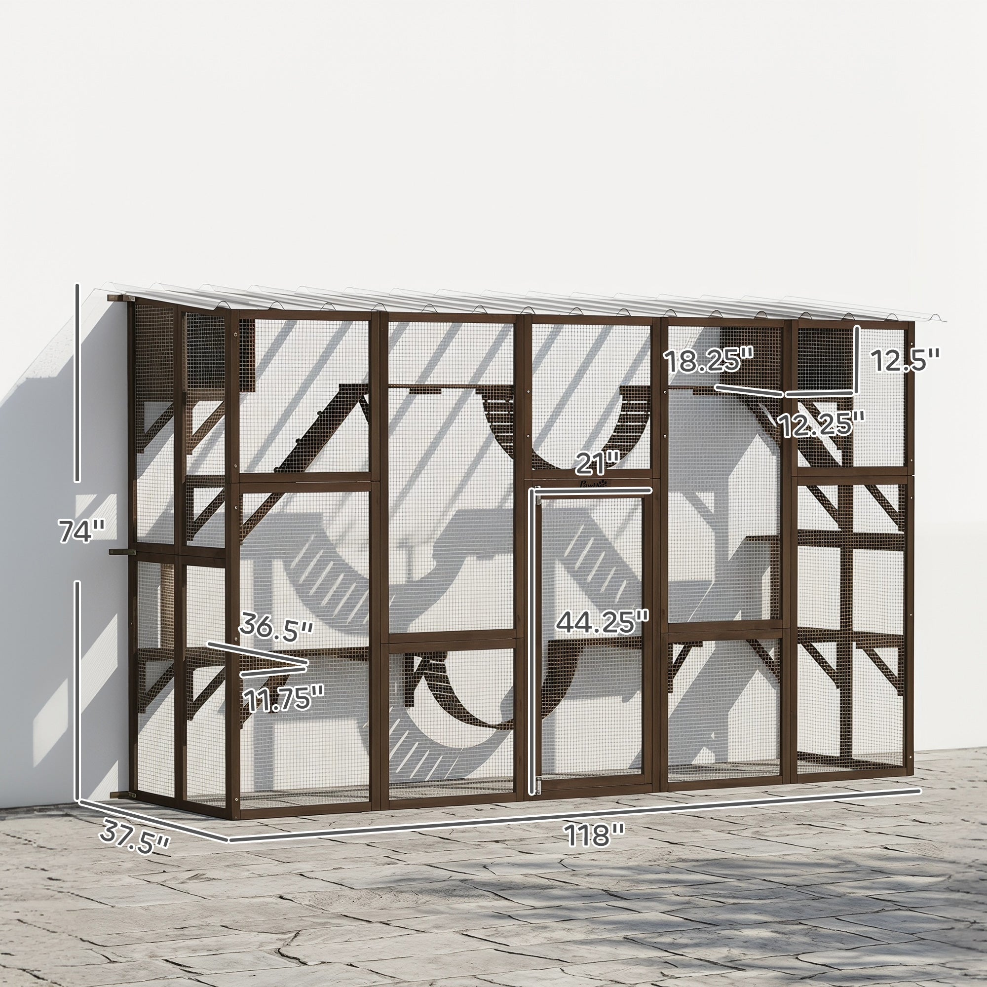 pawhut-catio-enclos-ext-rieur-pour-chat-en-bois-avec-toit-1-4-chats-marron-caf image 5
