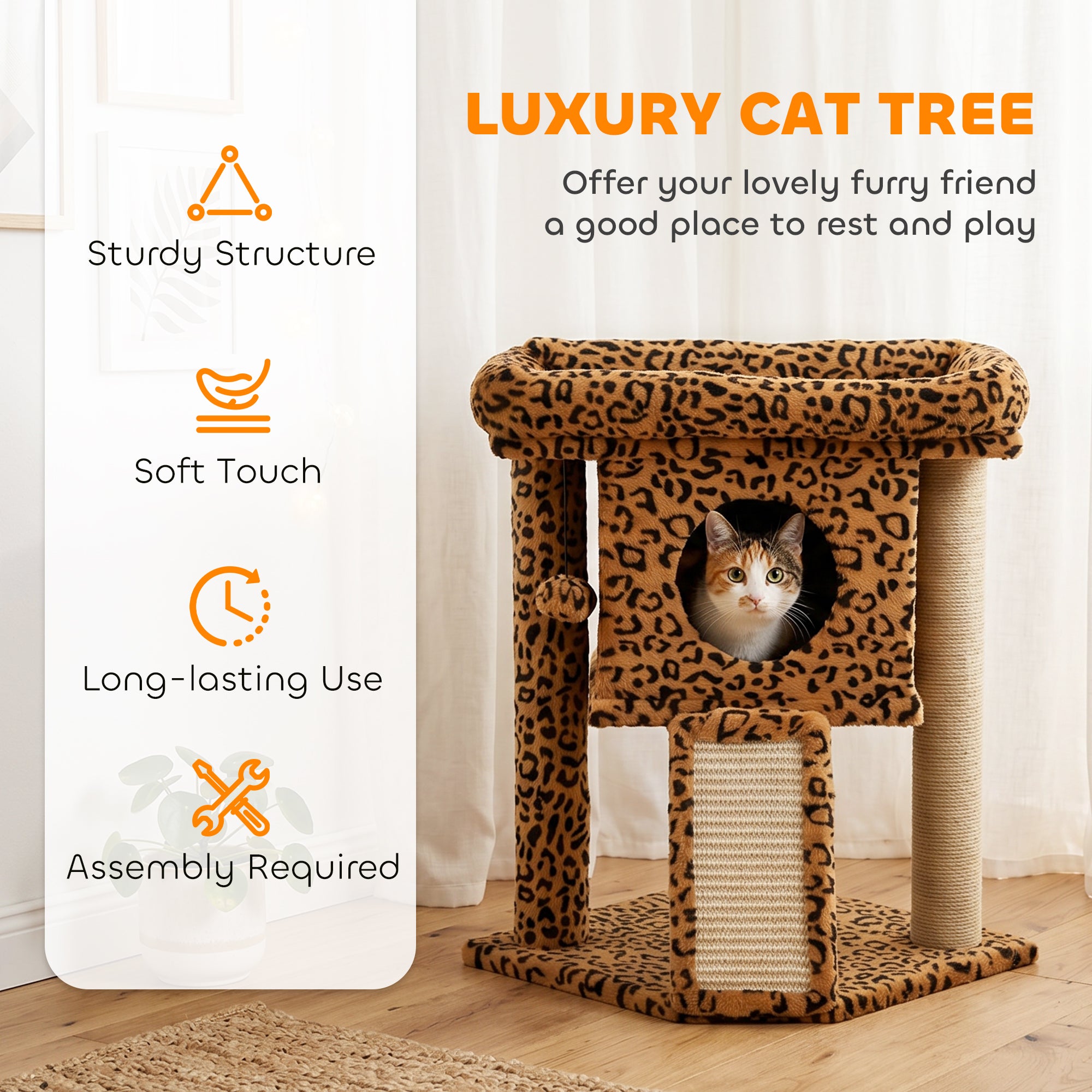 pawhut-arbre-chat-compact-avec-perchoir-griffoir-maison-et-jouet-suspendu-imprim image 6