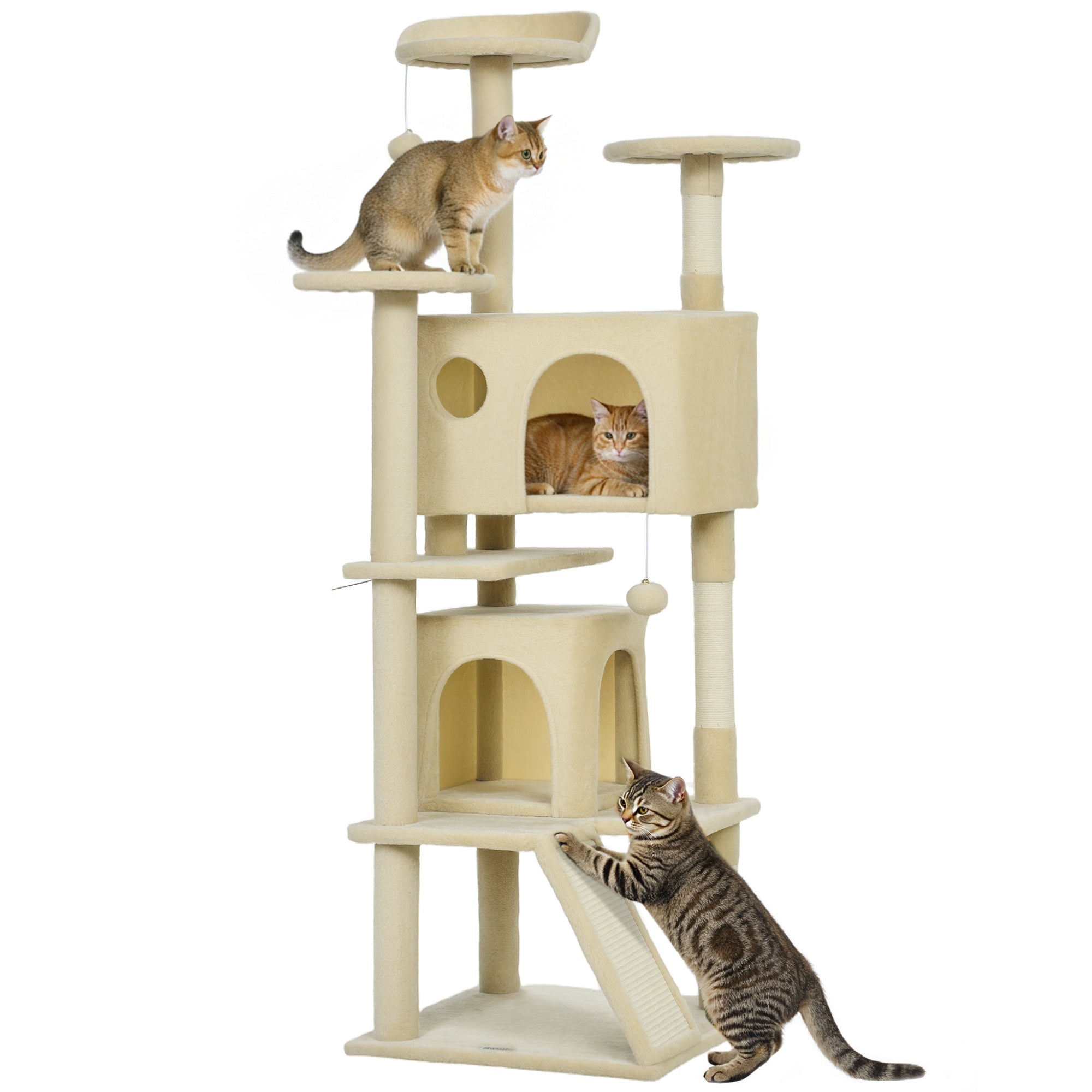 pawhut-arbre-chat-160-cm-avec-condos-lit-rampe-et-griffoirs-blanc-cr-me image 1