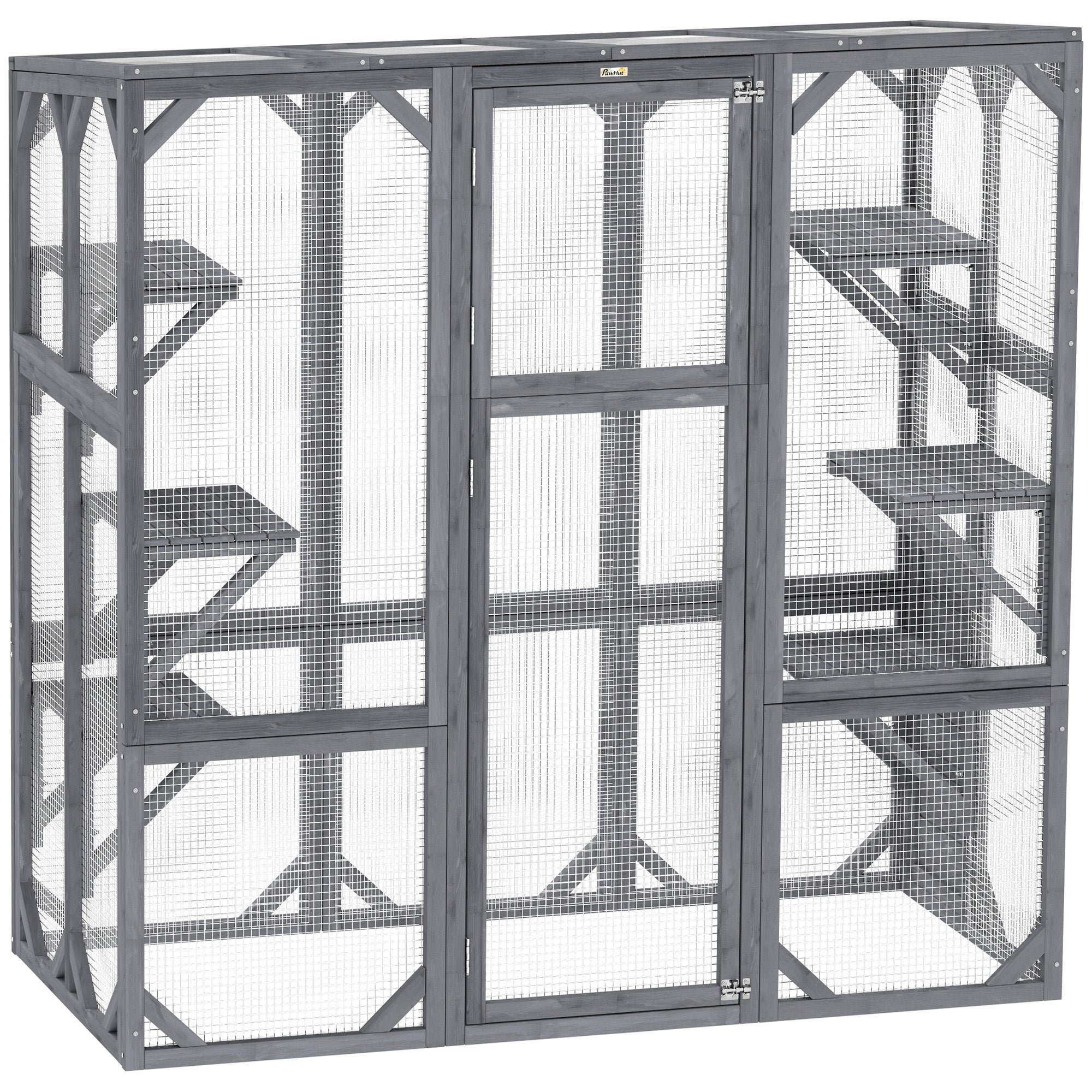 pawhut-catio-ext-rieur-avec-6-plateformes-grande-porte-et-toit-tanche-gris image 2