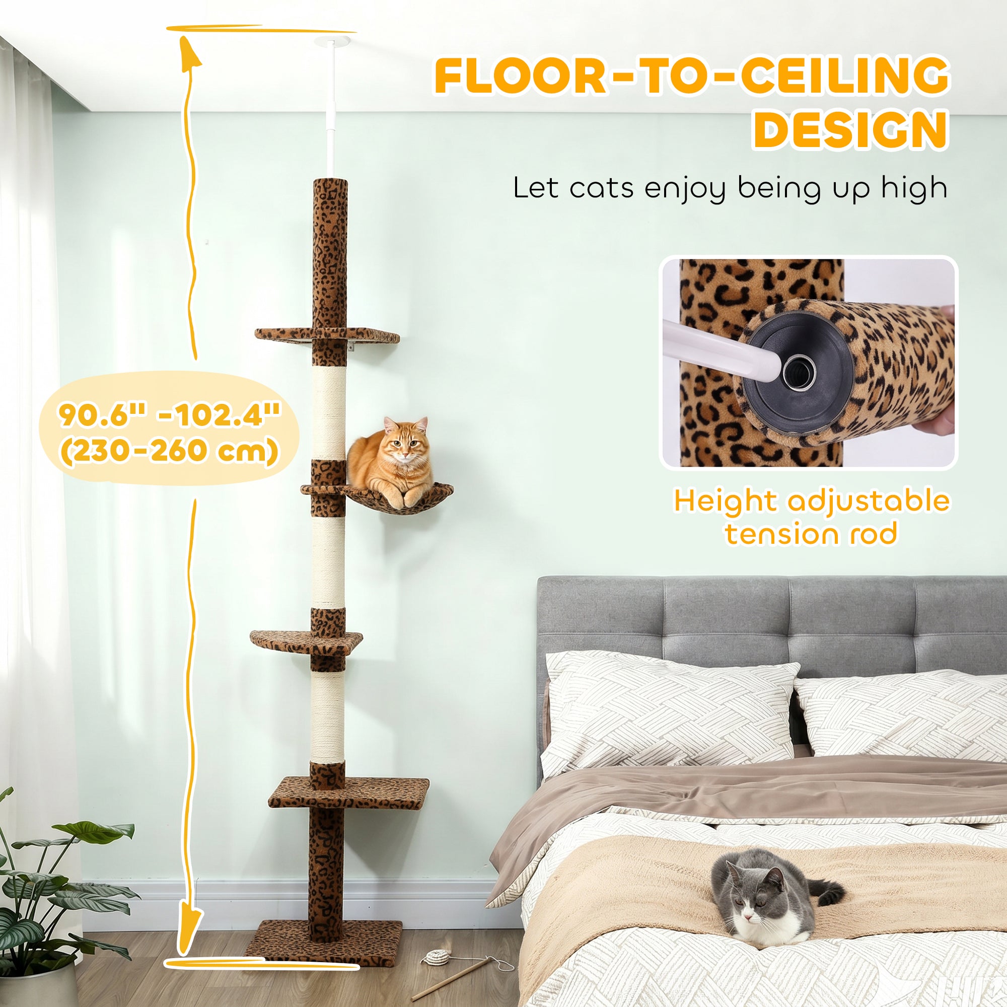 pawhut-arbre-chat-du-sol-au-plafond-91-102-5-niveaux-avec-hamac-l-opard image 6
