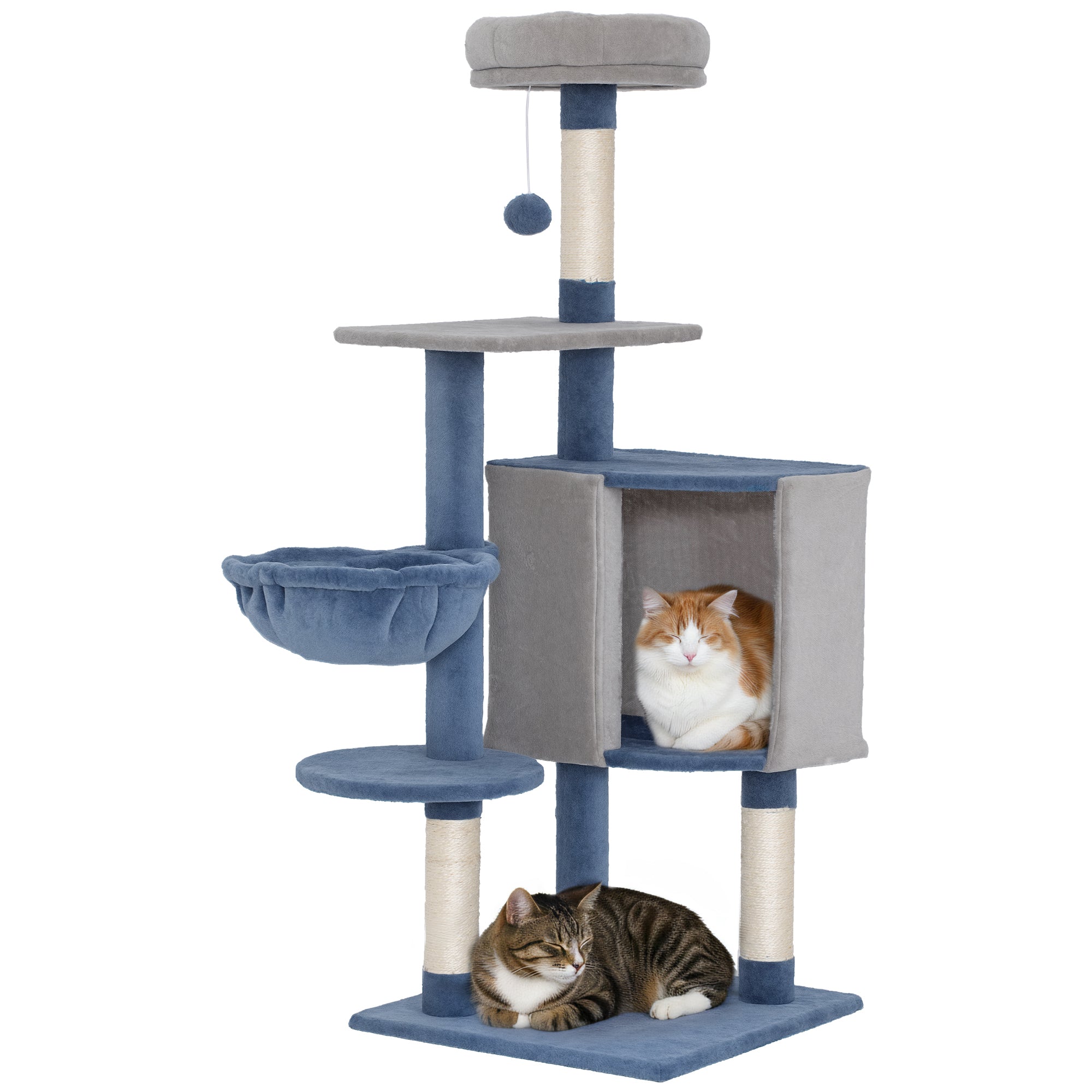 pawhut-arbre-chat-moderne-122-cm-bleu-gris-avec-niche-hamac-et-perchoir image 1