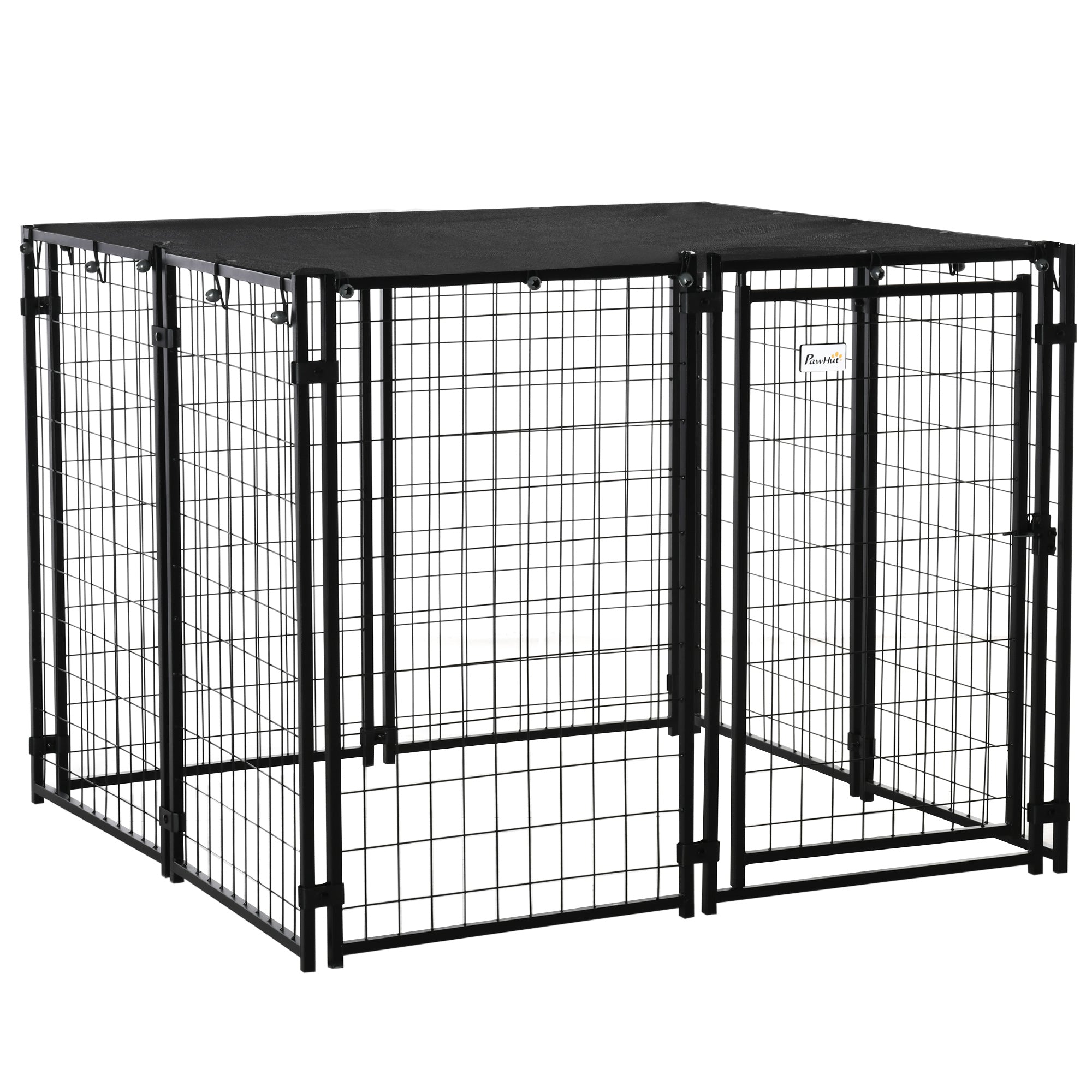 pawhut-enclos-chenil-ext-rieur-chien-avec-toit-et-porte-verrouillable-noir image 1