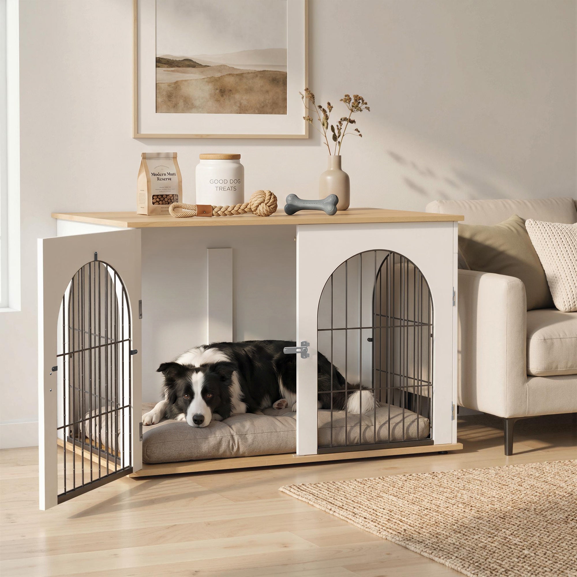 pawhut-cage-chien-d-int-rieur-double-porte-100-x-60-x-69-cm-blanc image 3
