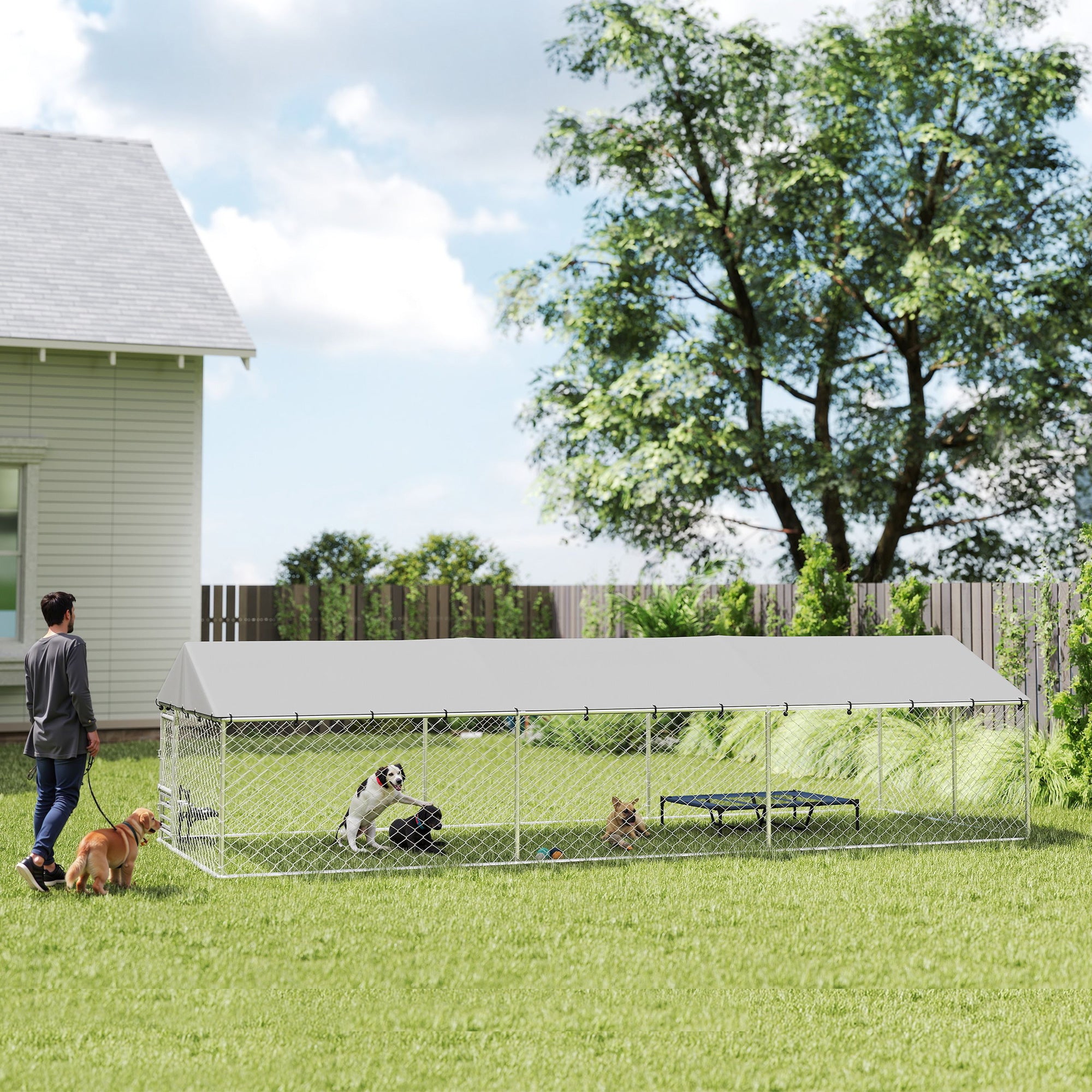 pawhut-enclos-ext-rieur-pour-chien-avec-toit-gamelles-rotatives-et-double-verrou image 3
