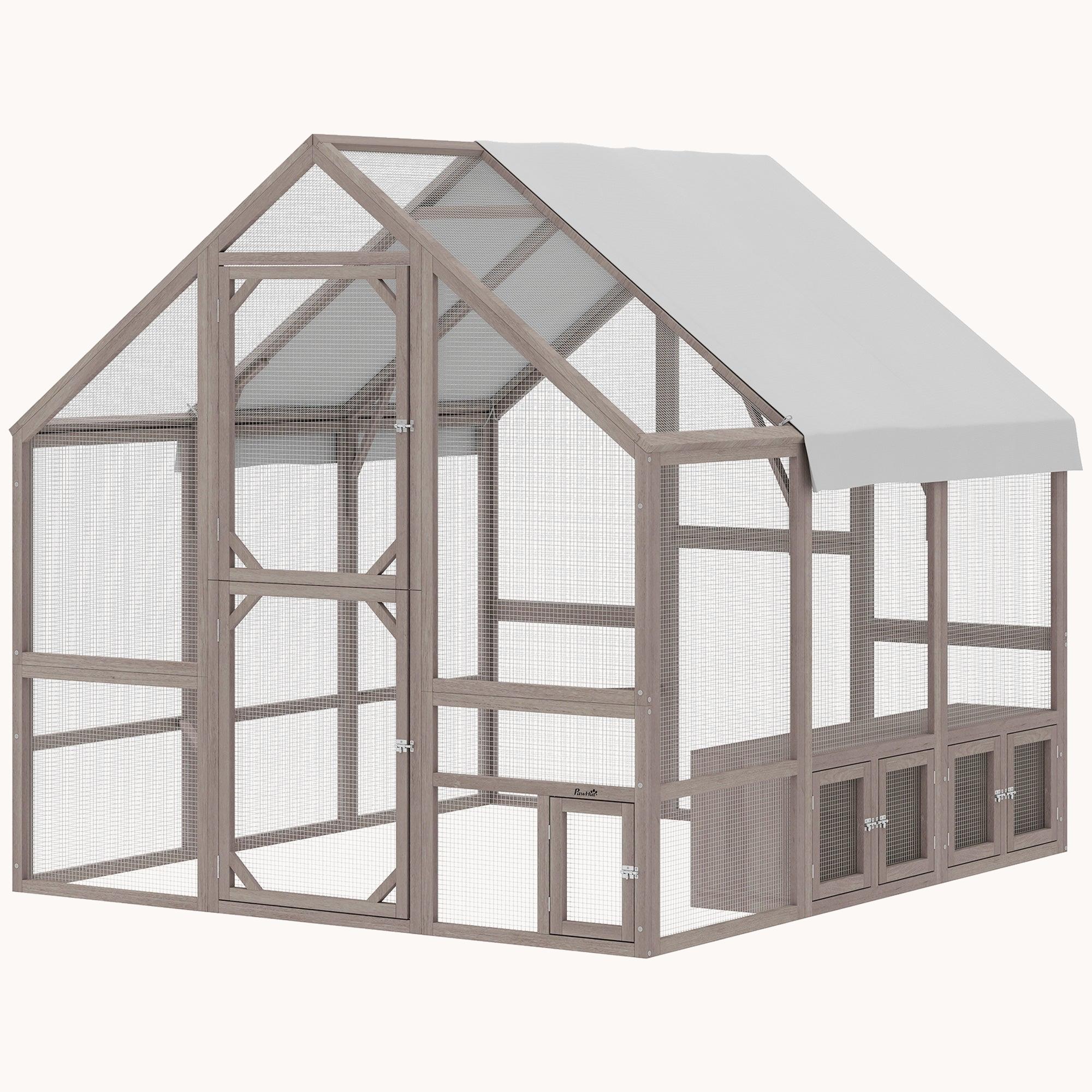 pawhut-poulailler-bois-211-x-185-x-185-cm-avec-grand-enclos-et-pondoirs-marron image 2