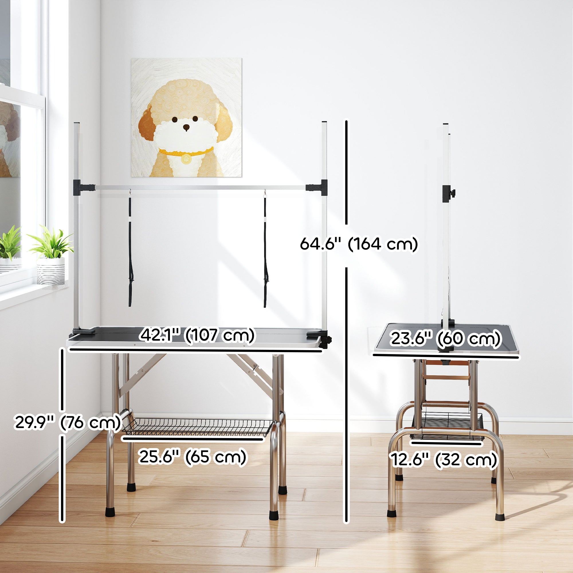 pawhut-table-de-toilettage-pliable-pour-chien-109-cm-bras-r-glable-20-81-cm-2-sa-2 image 5