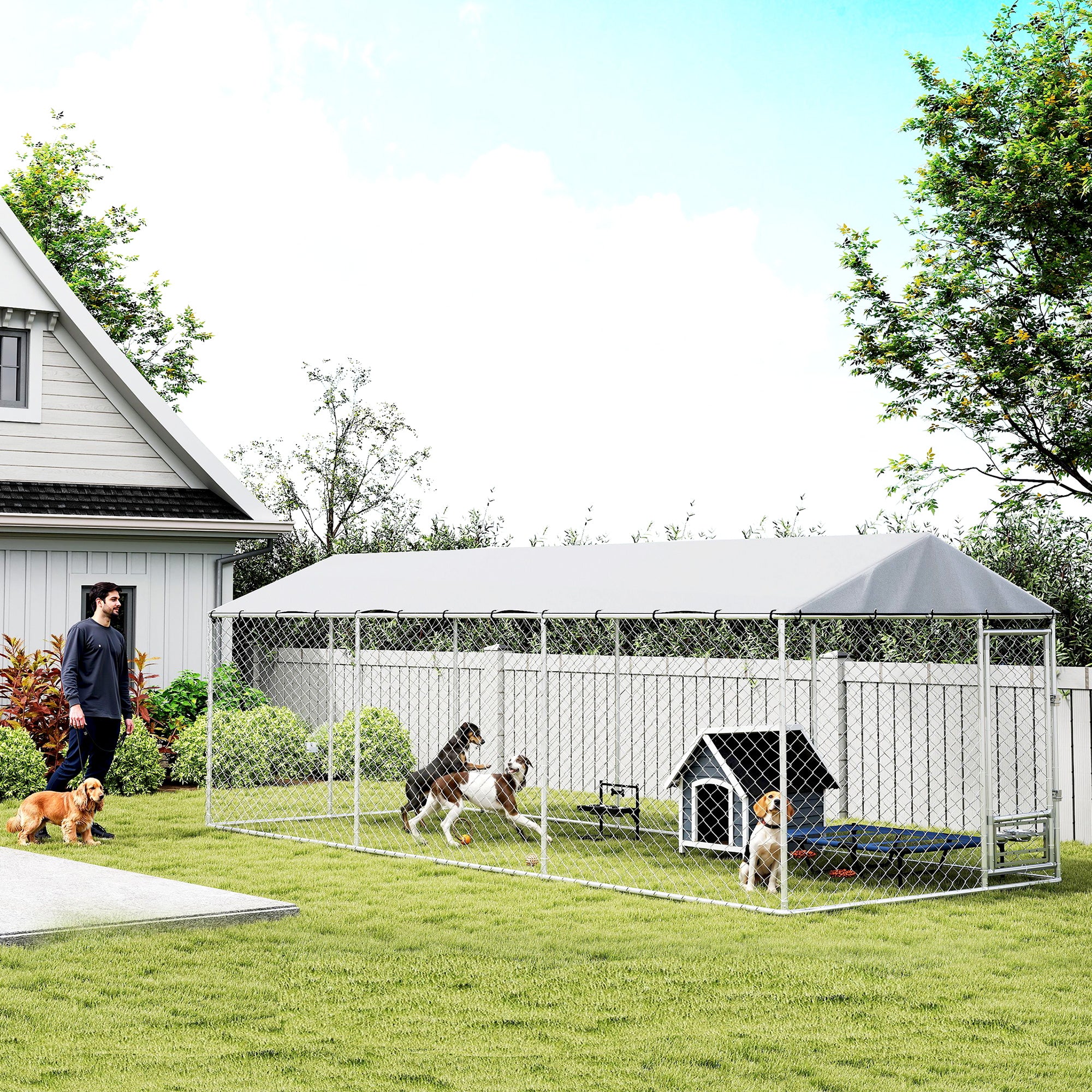 pawhut-chenil-ext-rieur-walk-in-avec-toit-gamelles-et-double-verrouillage-argent image 4