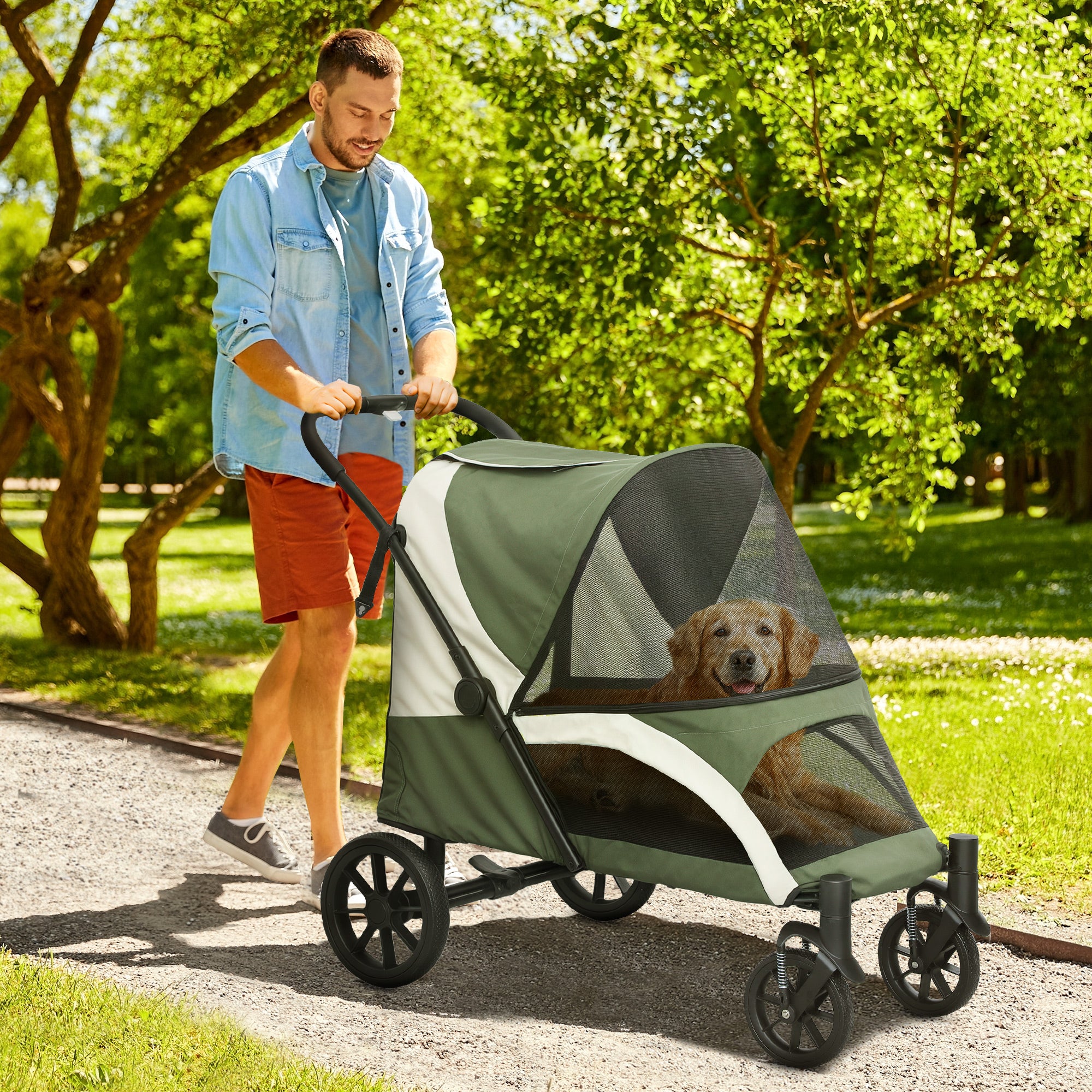pawhut-poussette-grande-taille-pour-chien-avec-roues-amortissantes-pliage-une-ma image 3