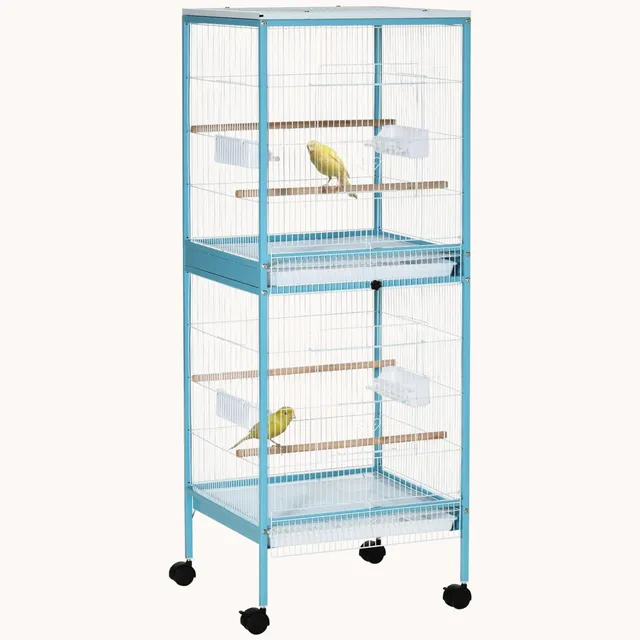 pawhut-grande-cage-oiseaux-55-bleu-clair-voli-re-canari-pinson-conure image 1