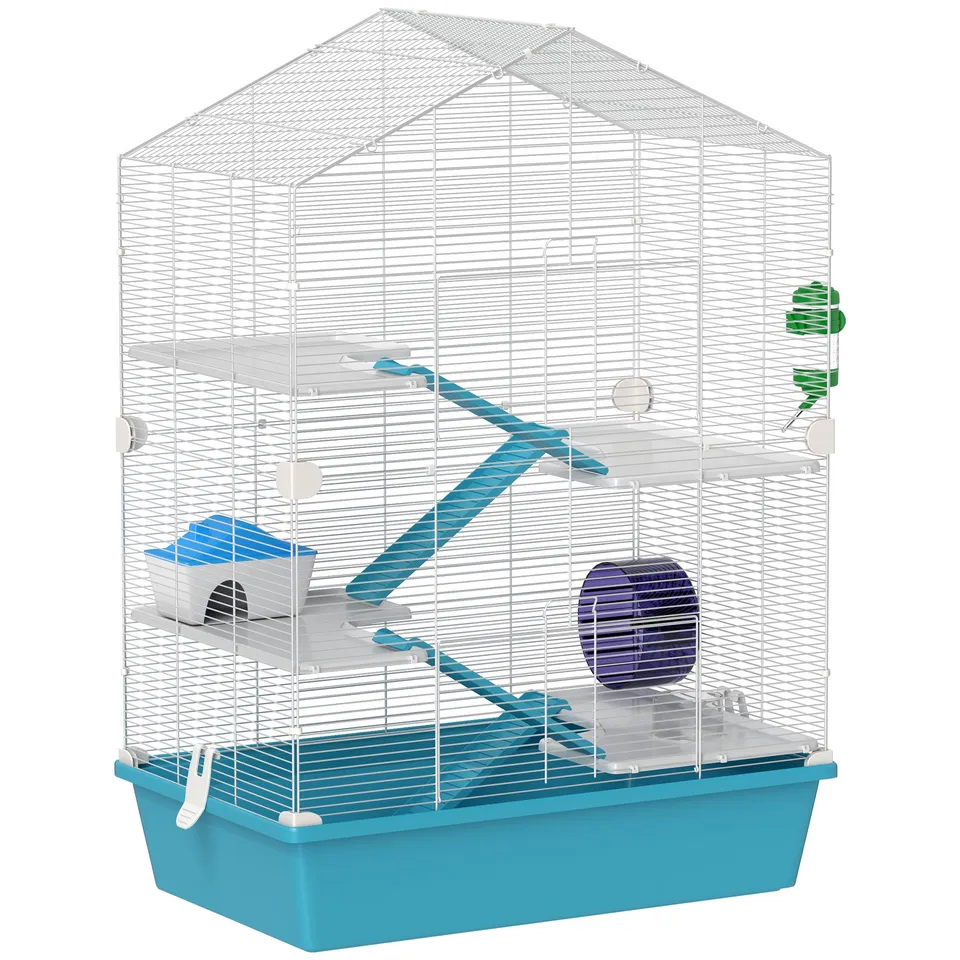 pawhut-cage-pour-hamster-5-niveaux-avec-plateformes-rampes-et-roue-d-exercice-bl image 1