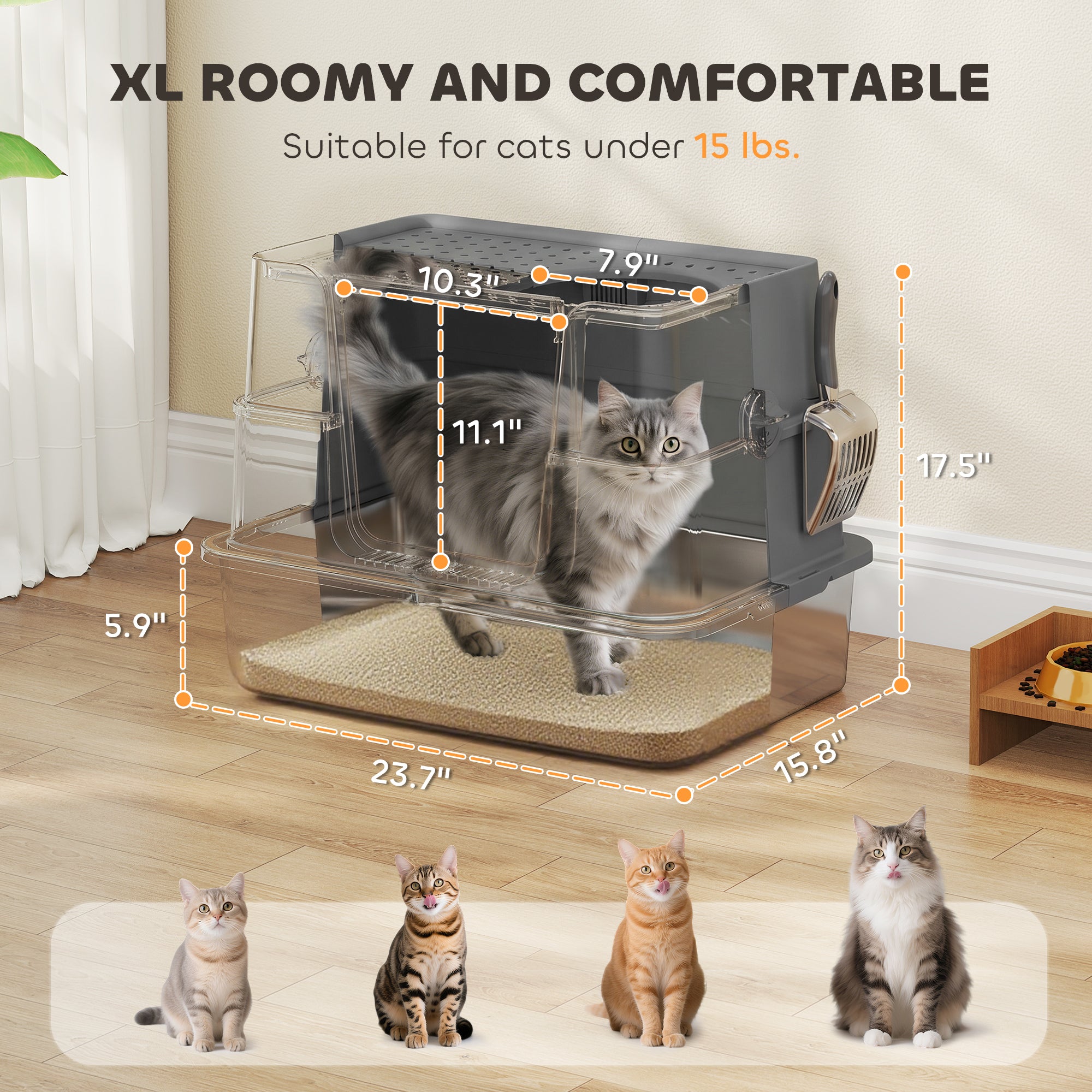 pawhut-liti-re-xl-en-acier-inoxydable-avec-couvercle-rabattable-100-et-pelle-gri image 5