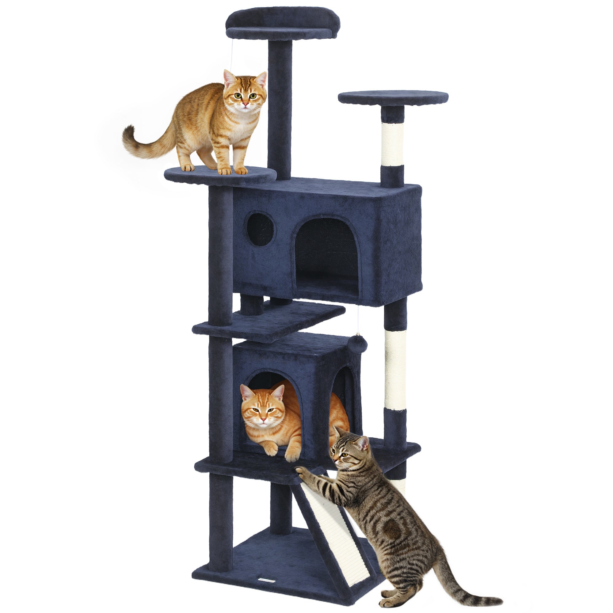 pawhut-arbre-chat-63-avec-condos-lit-rampe-et-griffoirs-bleu-fonc image 1