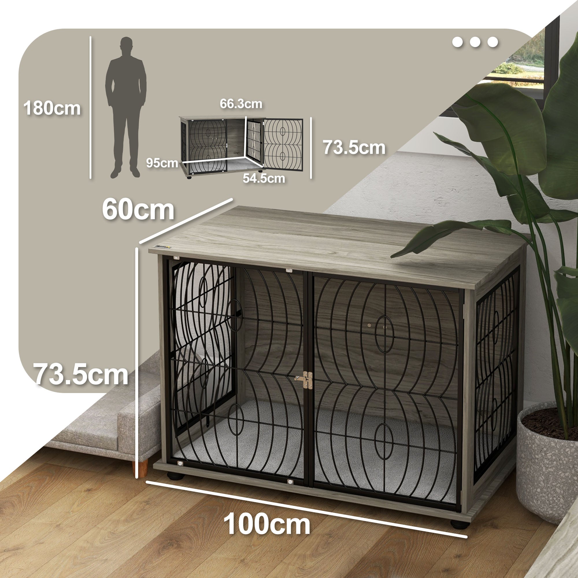 pawhut-table-d-appoint-cage-pour-chien-avec-coussin-pour-grands-animaux-gris image 5