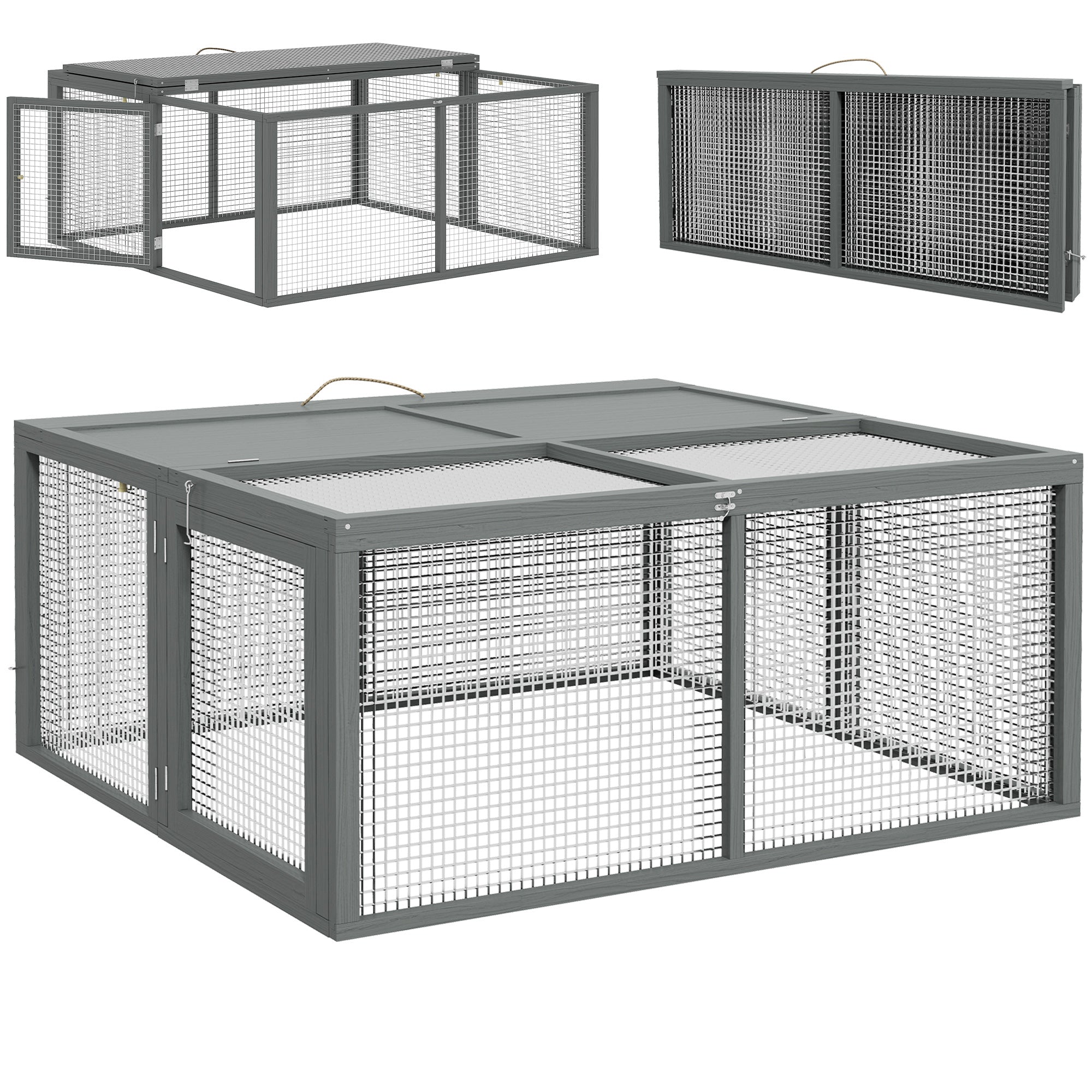 pawhut-clapier-lapin-pliable-bois-pour-2-3-lapins-gris image 1