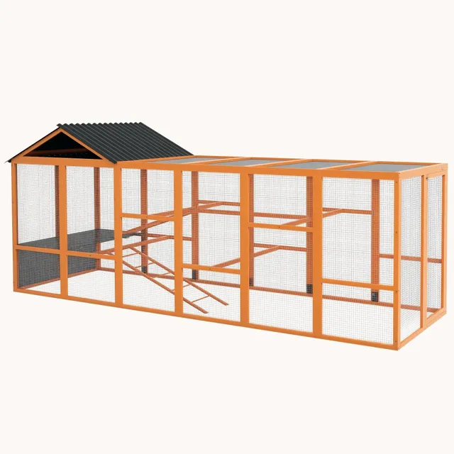 pawhut-enclos-poules-en-bois-avec-rangement-perchoirs-et-chelles-orange image 1