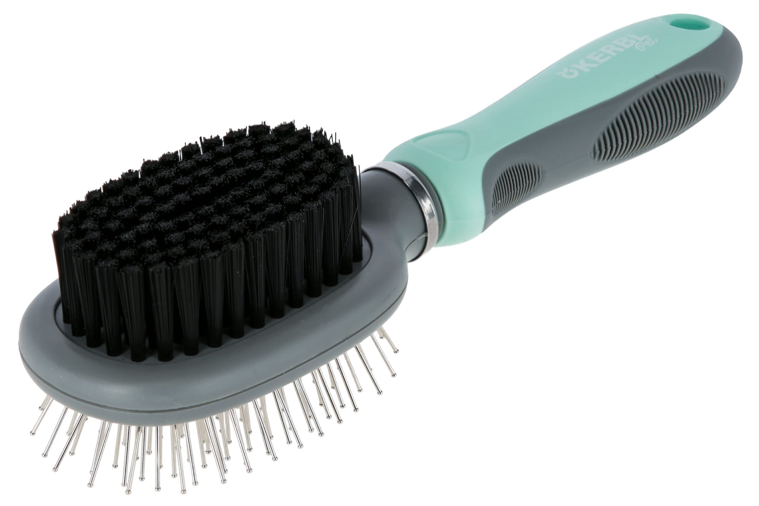 kerbl-pet-brosse-double-flexible-turquoise-gris-21x6-cm image 1
