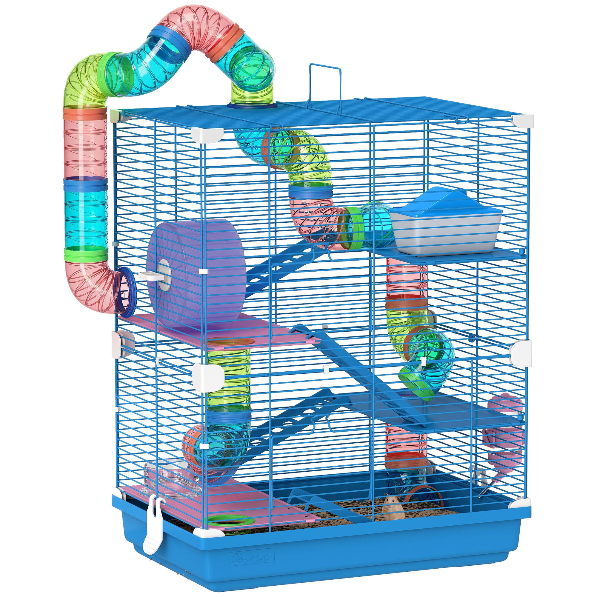 pawhut-cage-hamster-5-tages-avec-tunnels-roue-et-maison-bleue image 1