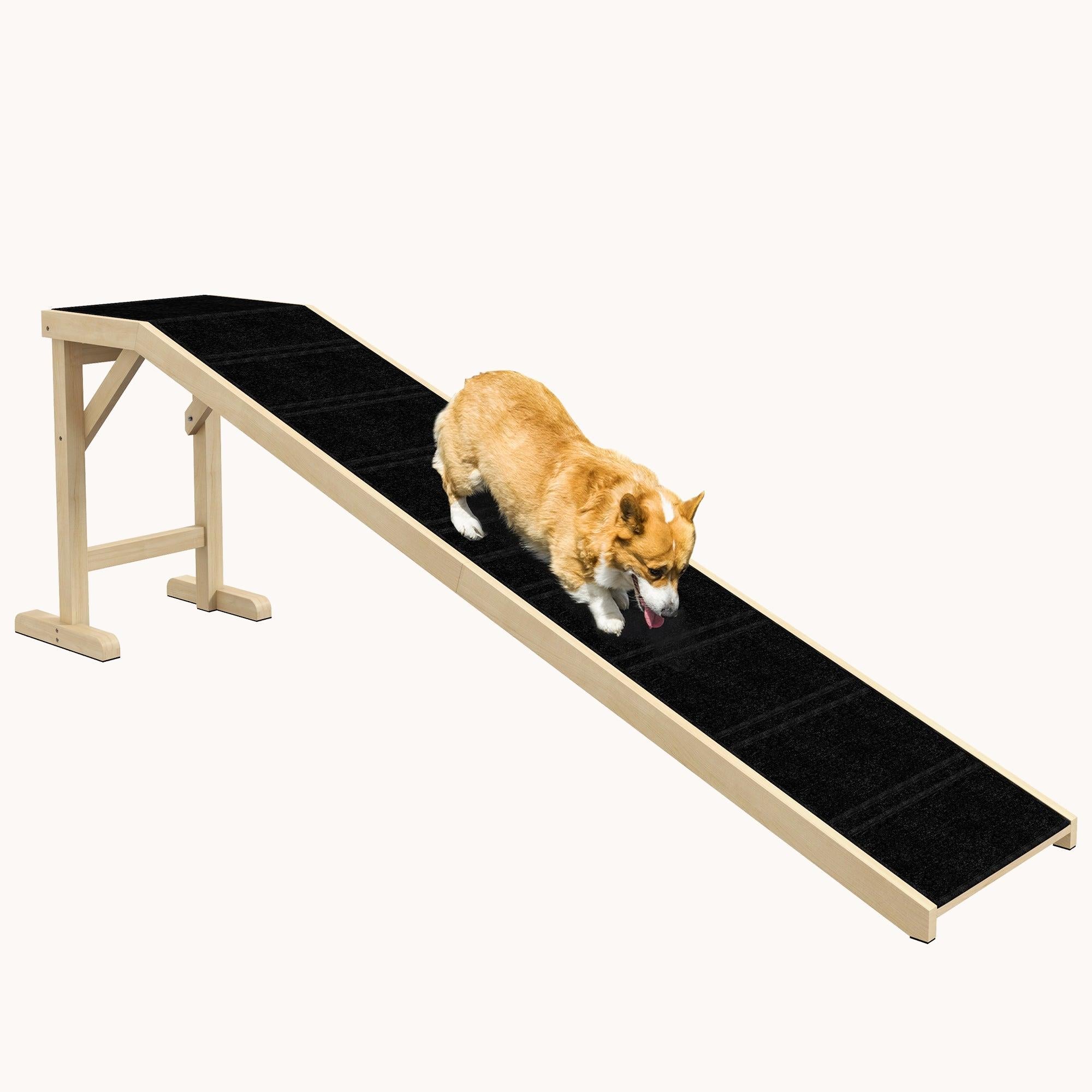 pawhut-rampe-pour-chien-et-chat-en-bois-naturel-avec-tapis-antid-rapant-et-plate image 2