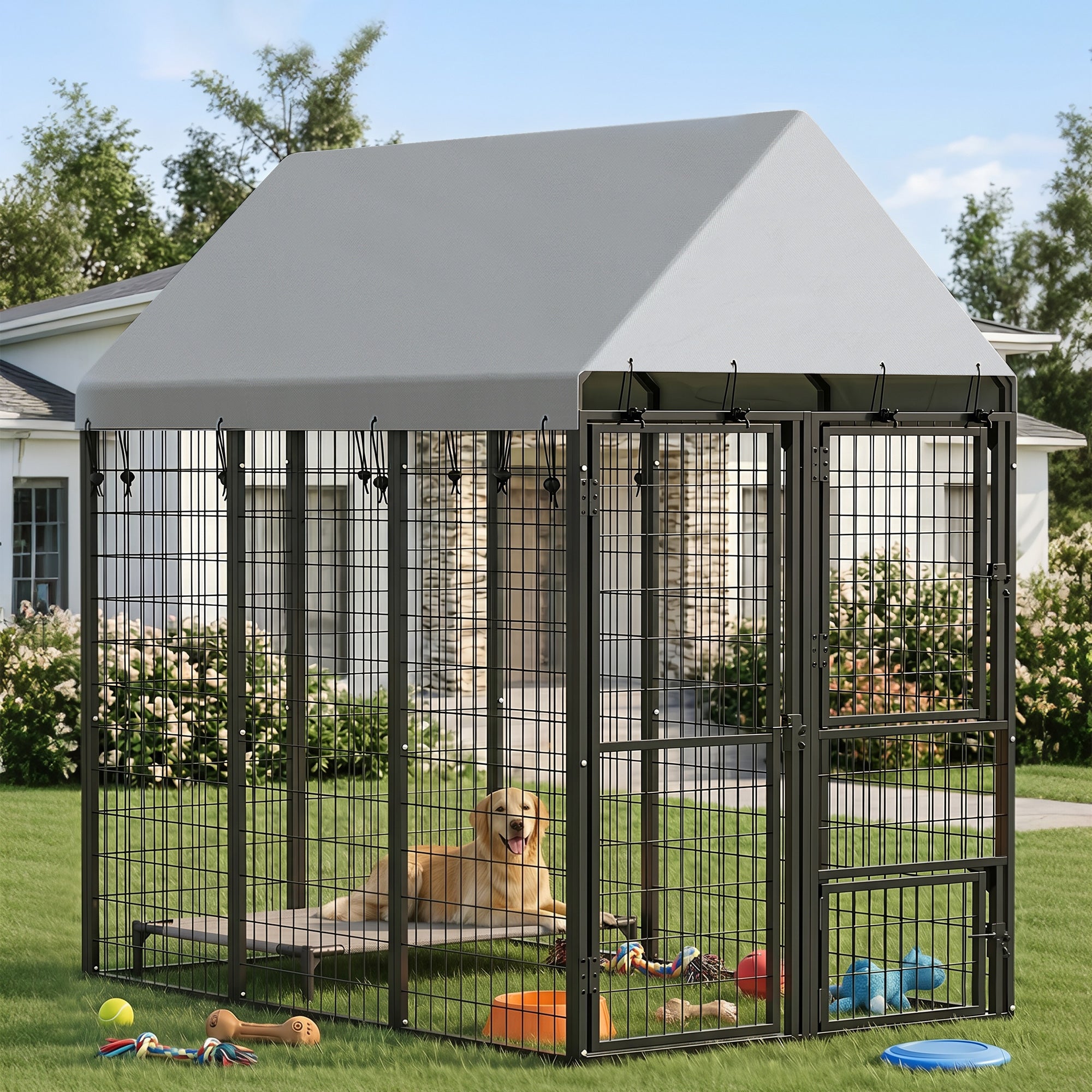pawhut-chenil-ext-rieur-extensible-avec-toit-6-x-4-x-6-3-portes-et-verrou image 3