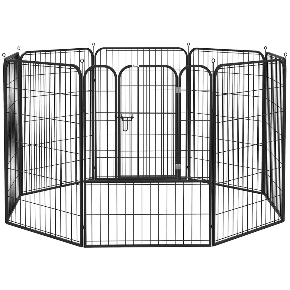 pawhut-parc-chien-acier-8-panneaux-hauteur-100-cm-avec-verrou-et-piquets image 1