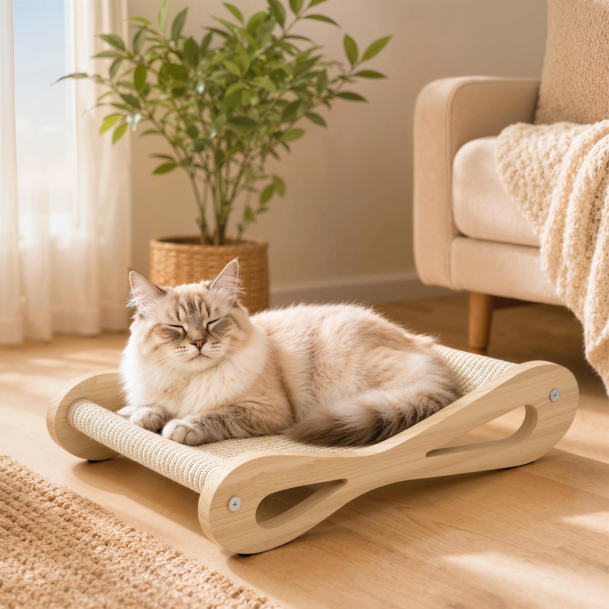 pawhut-griffoir-2-en-1-en-sisal-avec-lit-lounge-bois-de-pin-60-x-35-x-13-cm-blan image 3