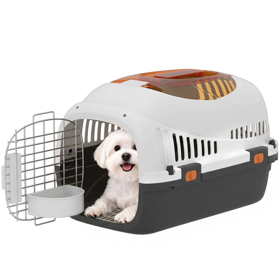 pawhut-transporteur-pour-animaux-en-plastique-coque-dure-avec-porte-en-acier-et- image 1