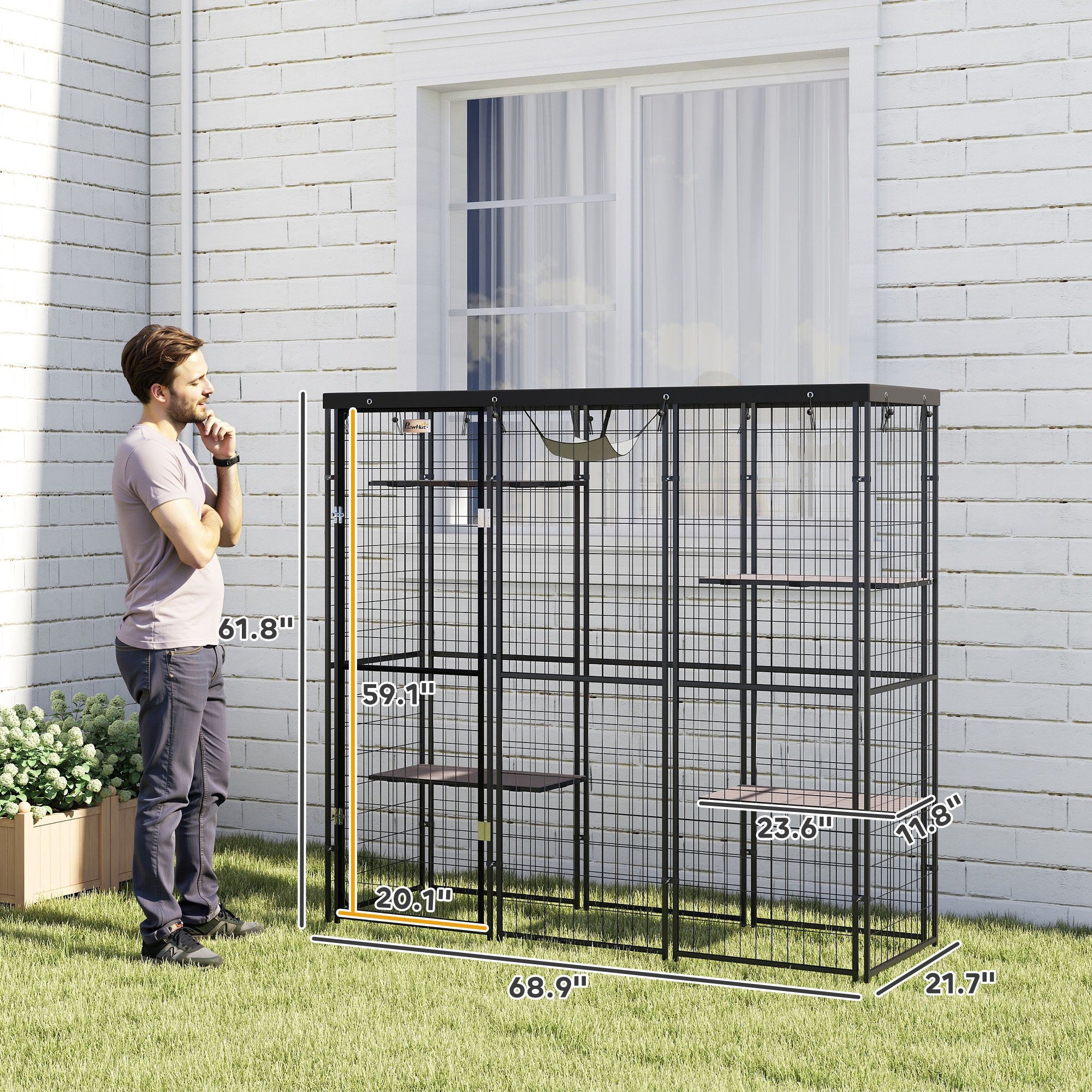 pawhut-enclos-ext-rieur-catio-4-niveaux-69-avec-hamac-et-toit-anti-uv image 6