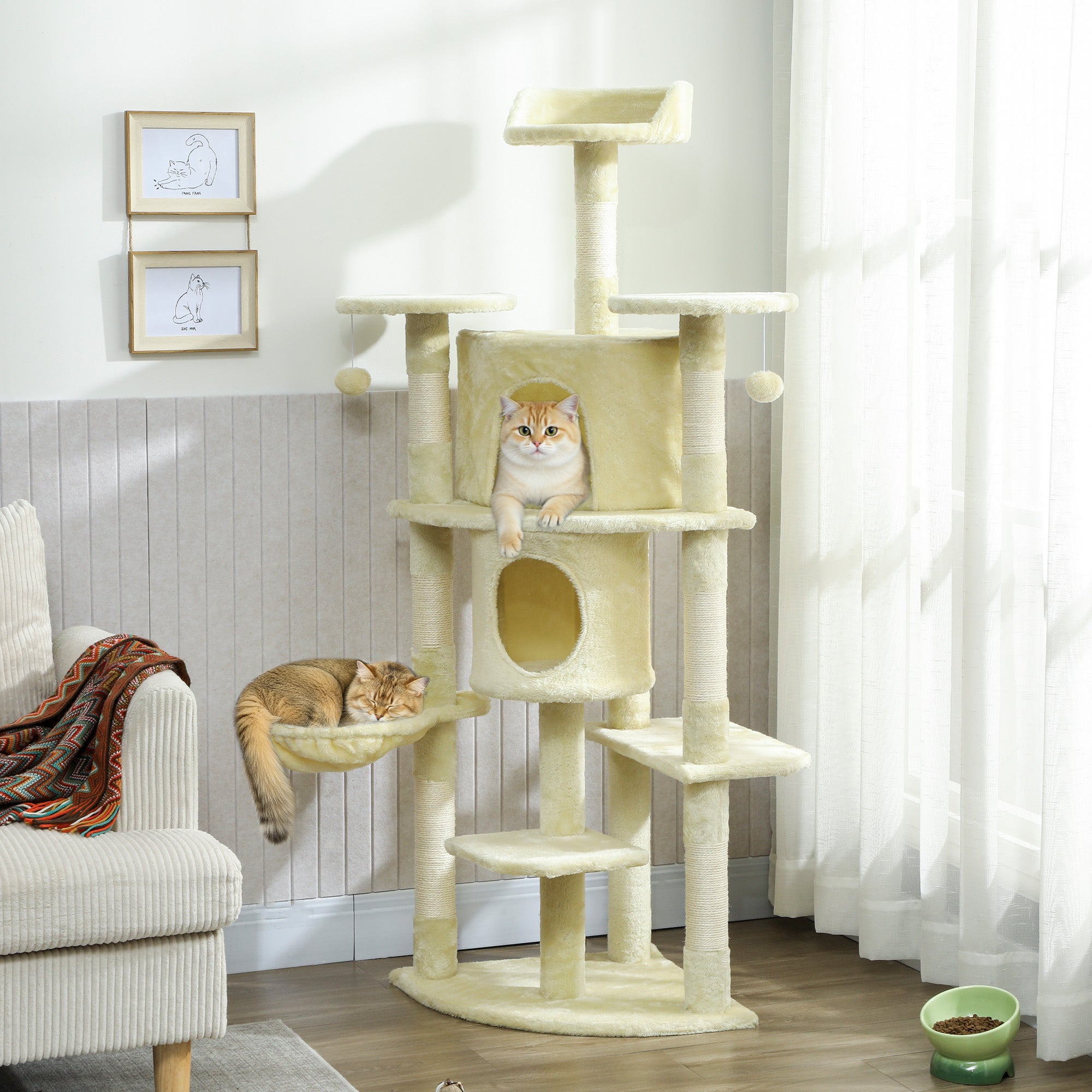 pawhut-arbre-chat-157-cm-avec-2-niches-hamac-et-perchoirs-beige image 3