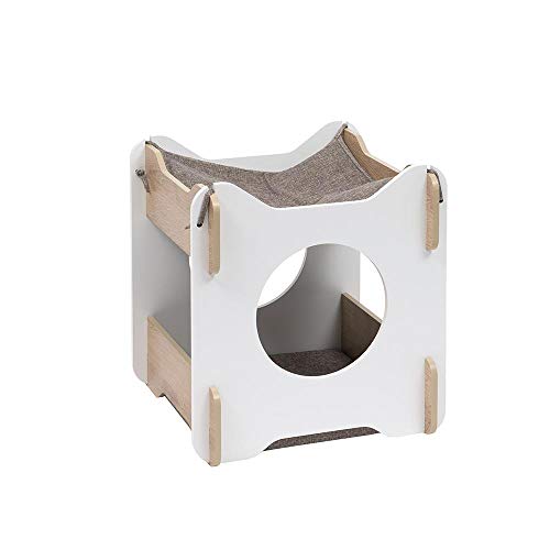 catit-vesper-cabana-meuble-pour-chat-blanc-ch-ne-2-tages-avec-hamac image 6