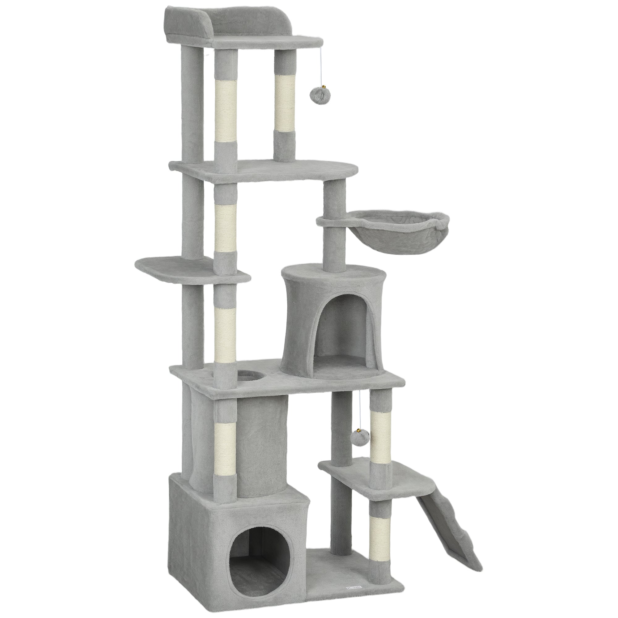 pawhut-grand-arbre-chat-67-7-griffoirs-tunnel-2-niches-hamac-gris-clair image 2