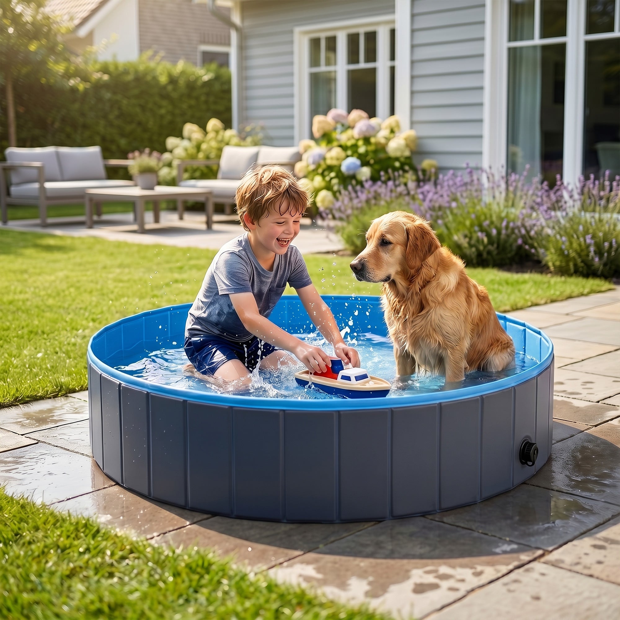 pawhut-piscine-pour-chien-pliable-pvc-140-x-30-cm-fond-antid-rapant-avec-vidange image 4
