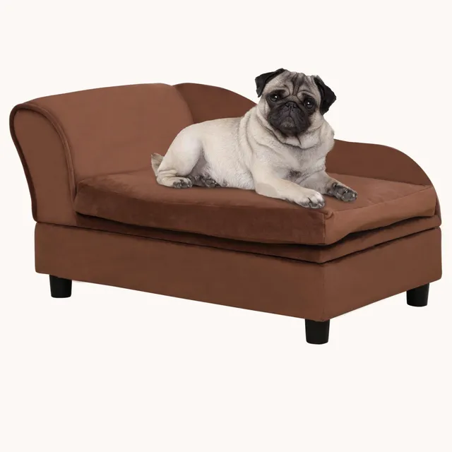 pawhut-canap-chien-avec-coffre-de-rangement-cach-mousse-5-cm-marron-petits-chien image 1