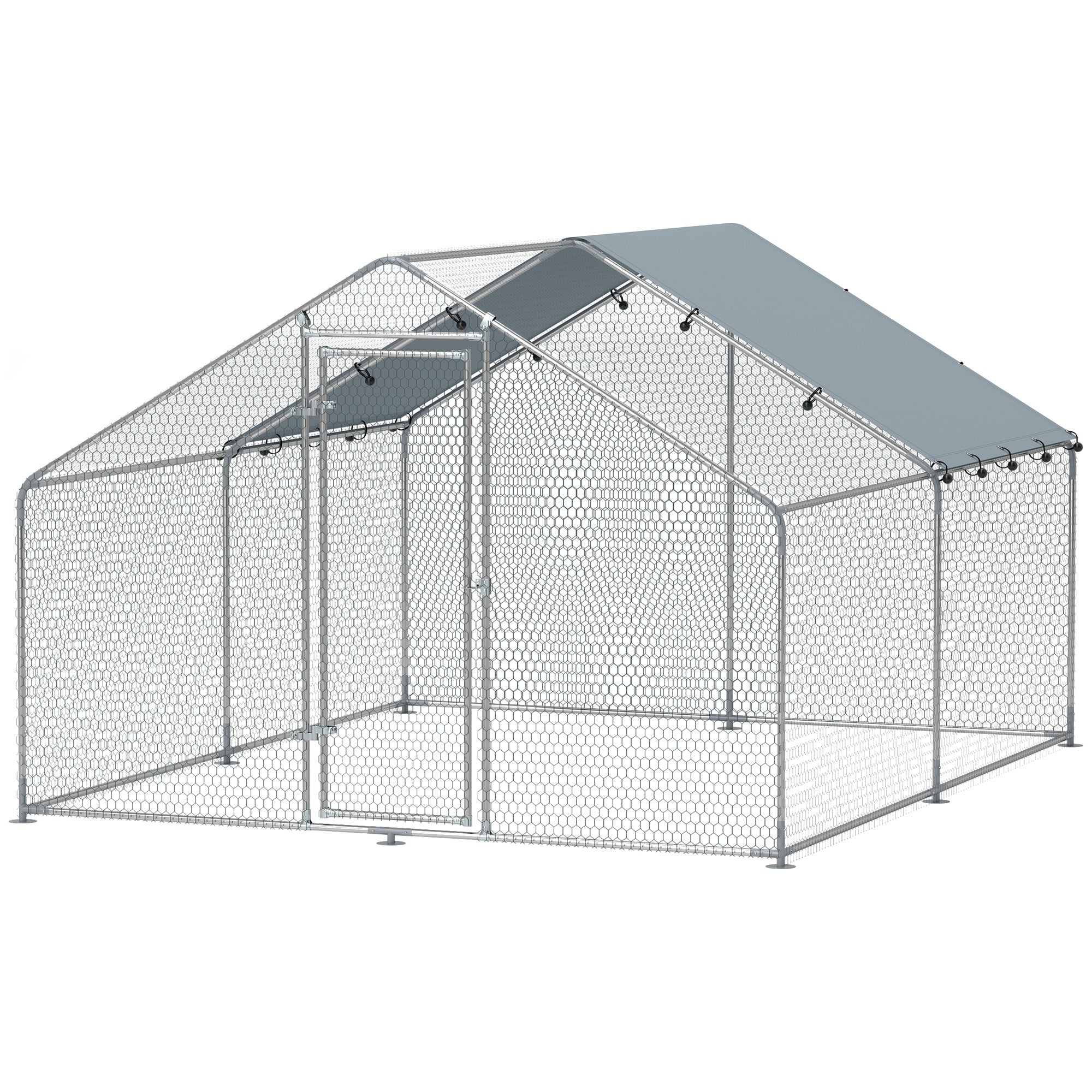 pawhut-enclos-poulailler-m-tal-9-8-x-11-2-ft-avec-b-che-uv-pour-10-15-poules-arg image 2