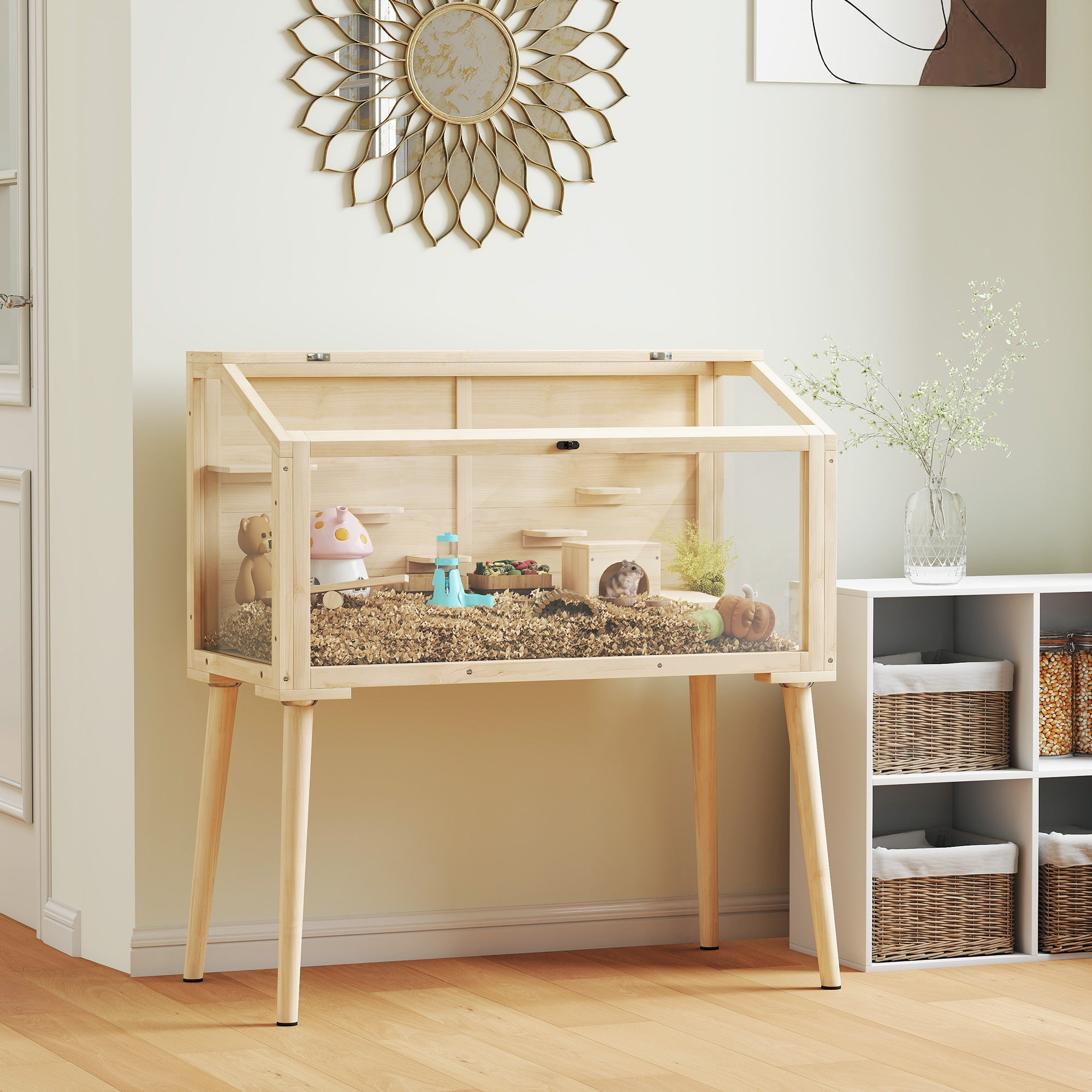 pawhut-cage-hamster-bois-110-x-52-x-101-cm-avec-plateformes-et-biberon image 4
