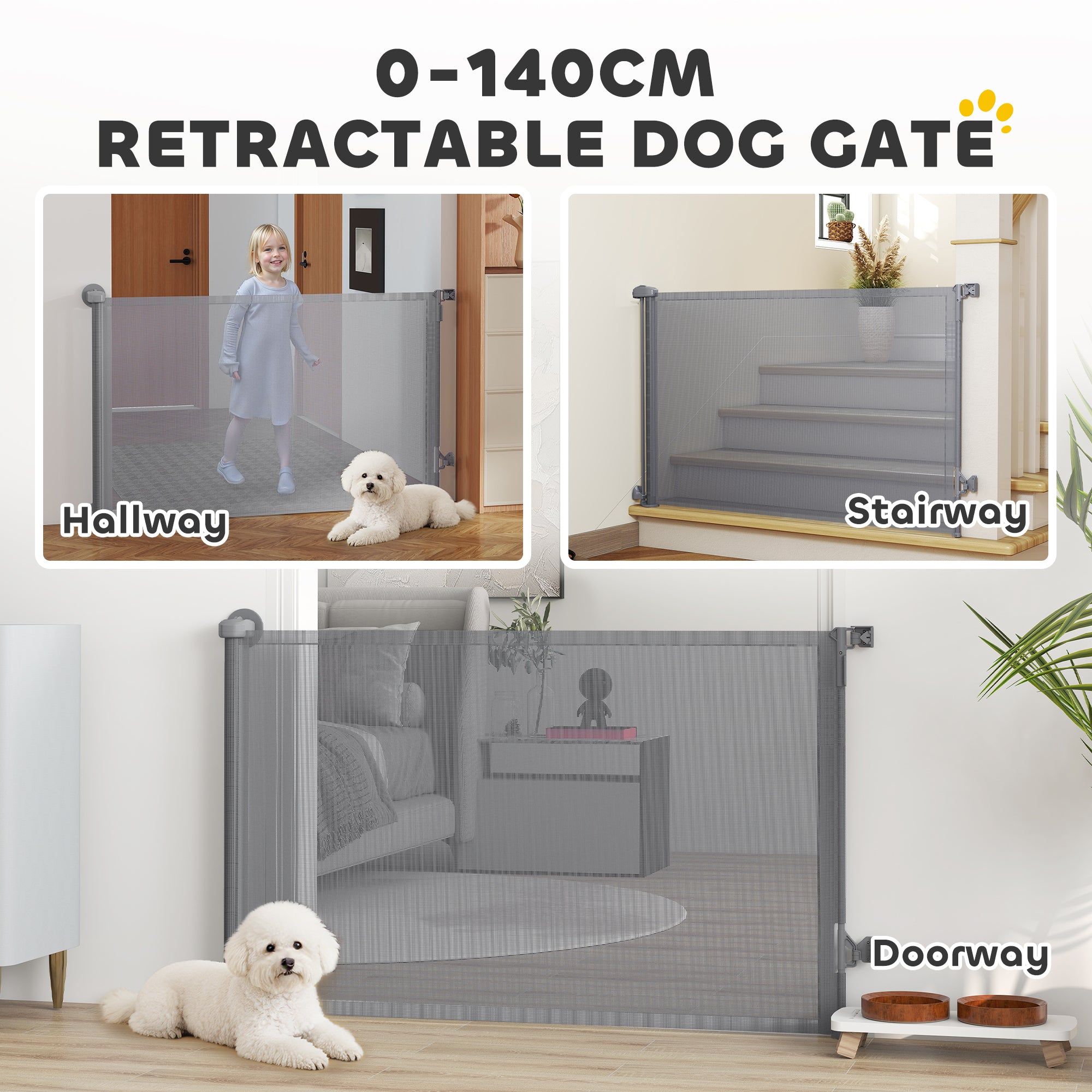 pawhut-barri-re-pour-chien-et-b-b-r-tractable-jusqu-140-cm-sans-barre-basse-gris image 6
