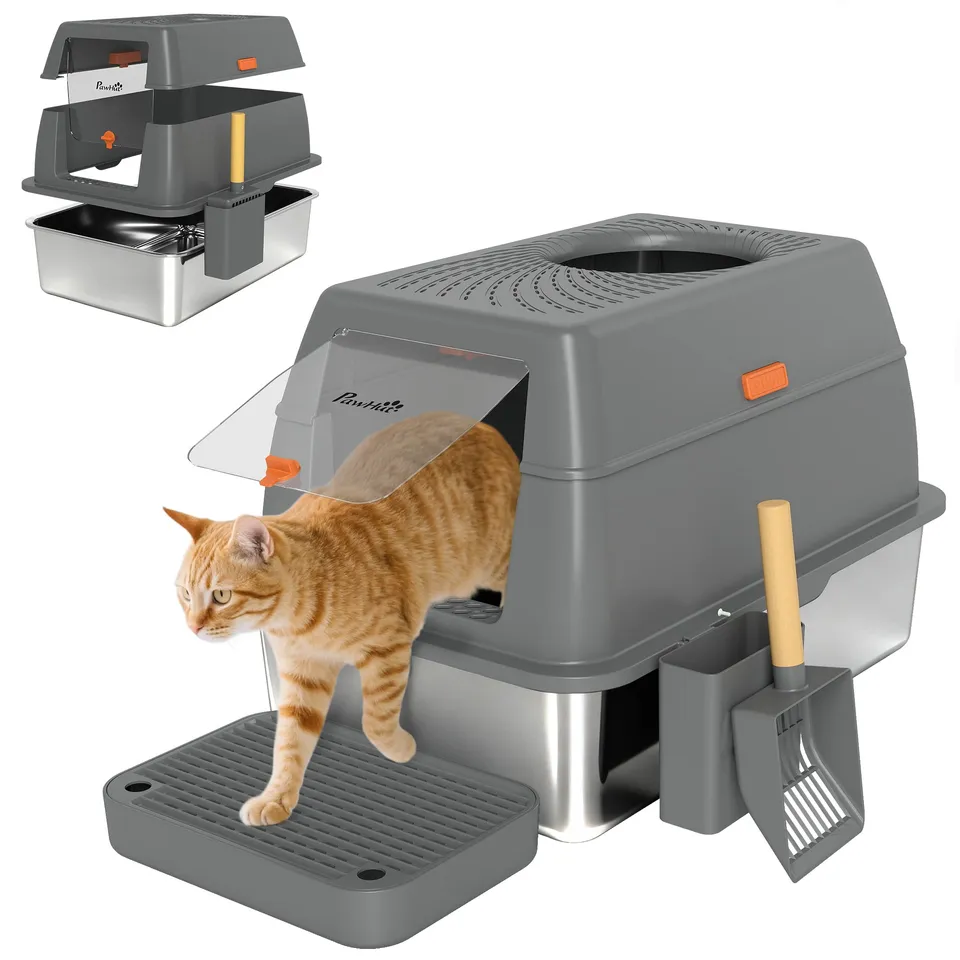 pawhut-bac-liti-re-xl-en-acier-inoxydable-avec-couvercle-entr-e-frontale-ou-sup- image 1