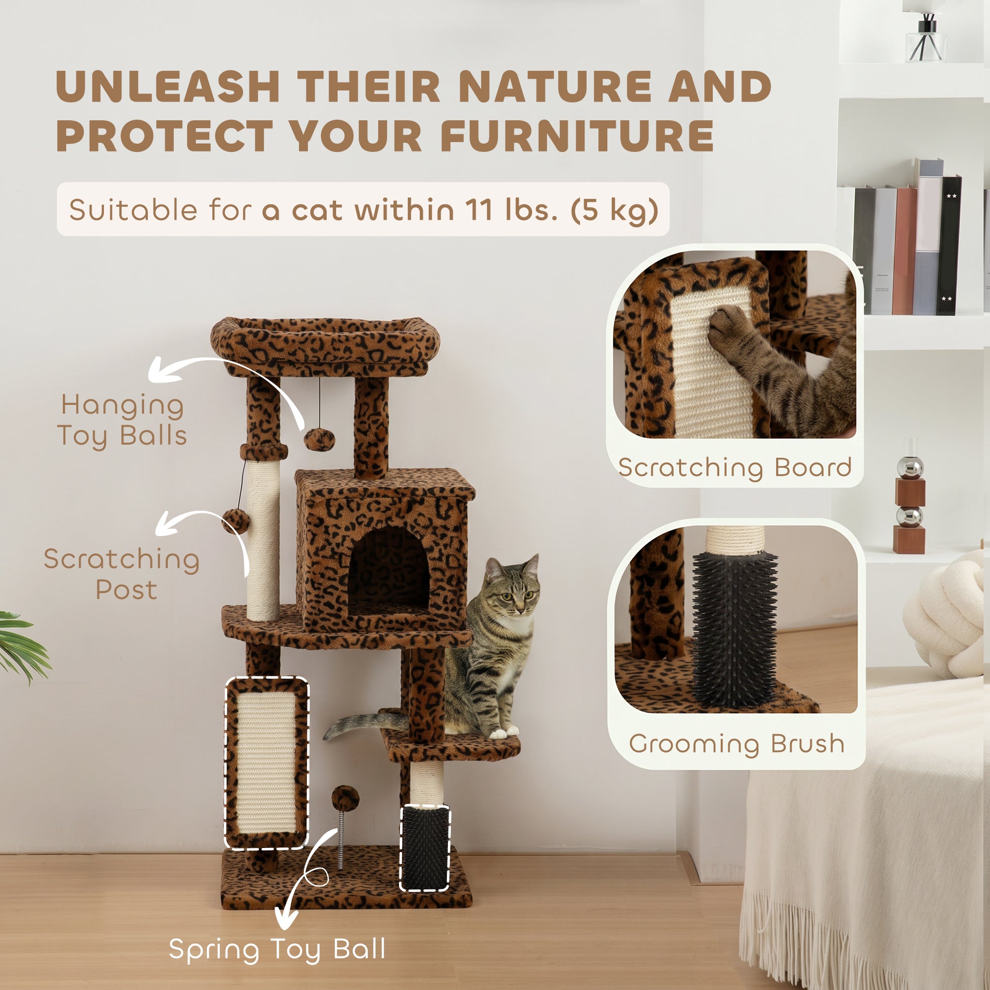 pawhut-arbre-chat-104-cm-pour-grands-chats-avec-griffoirs-niche-et-lit-l-opard image 7
