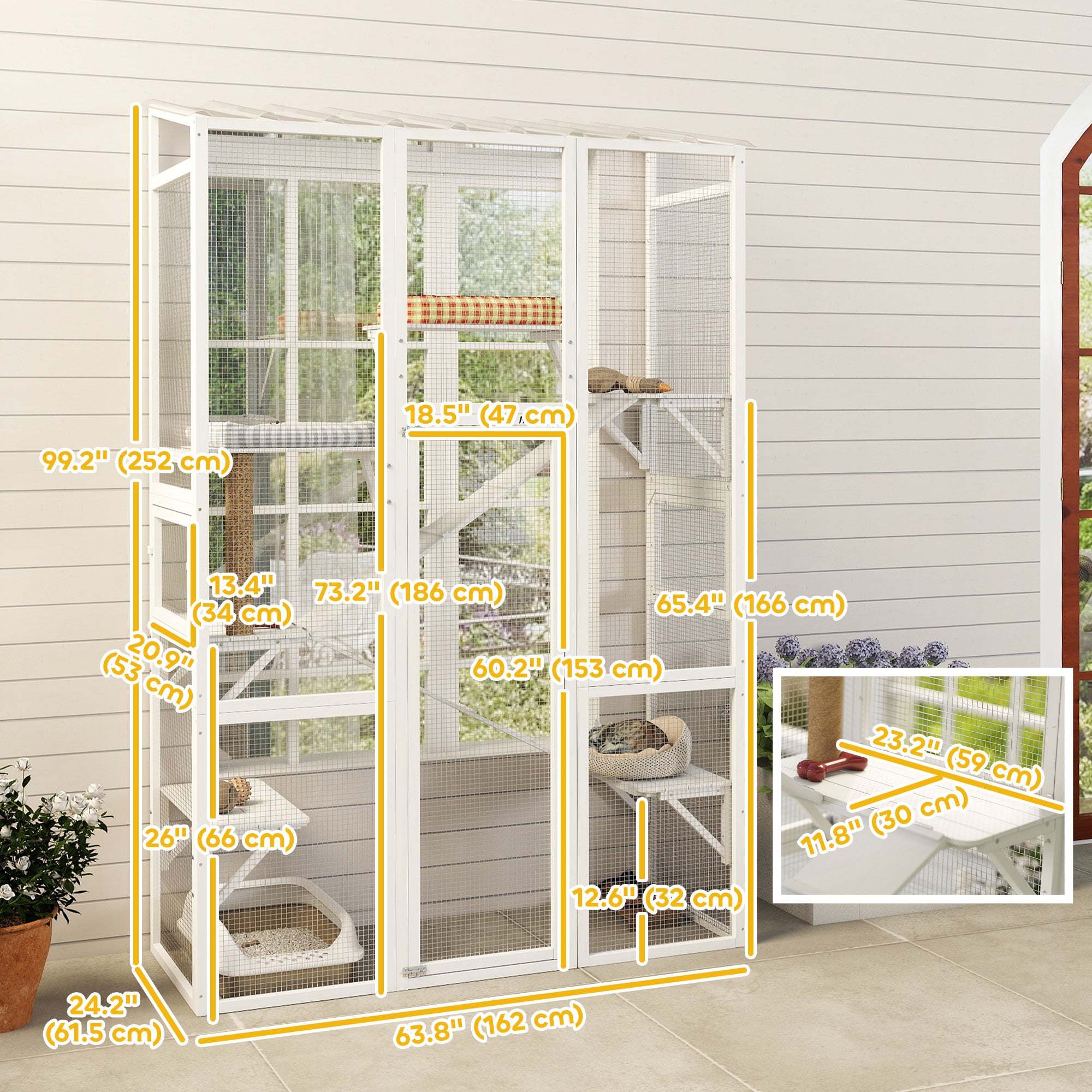 pawhut-grand-catio-ext-rieur-blanc-6-plateformes-rampes-griffoir image 5
